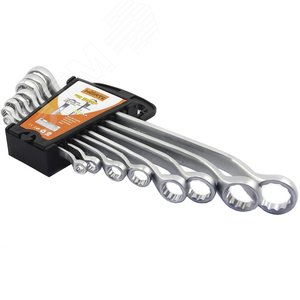 Набор ключей накидных двусторонних 8 шт. (6-22) сатин финиш в клипсе HORTZ