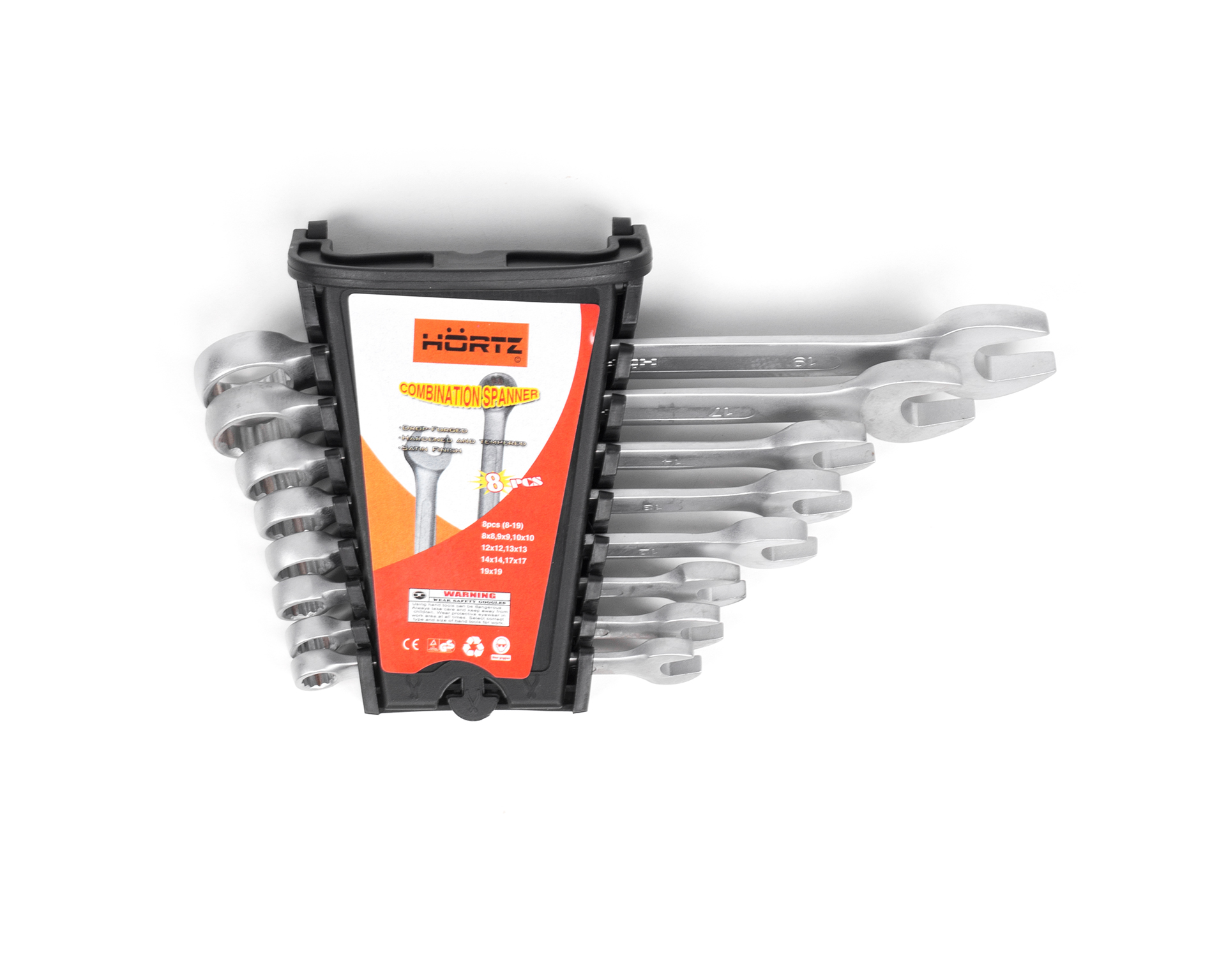 Набор ключей гаечных комбинированных 8 шт. (8-19) сатин финиш в клипсе HORTZ