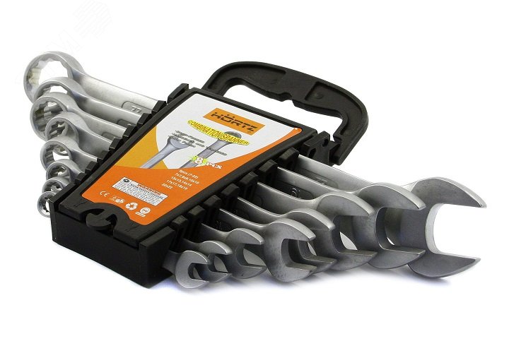 Набор ключей гаечных комбинированных 8 шт. (8-19) сатин финиш в клипсе HORTZ