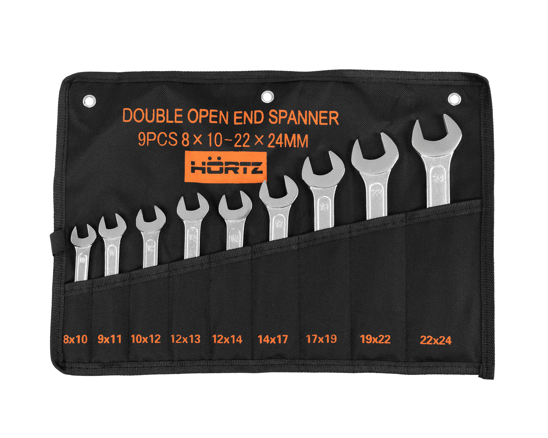 Набор ключей гаечных (рожковых) двусторонних 9 шт. (8-24) хромирование HORTZ