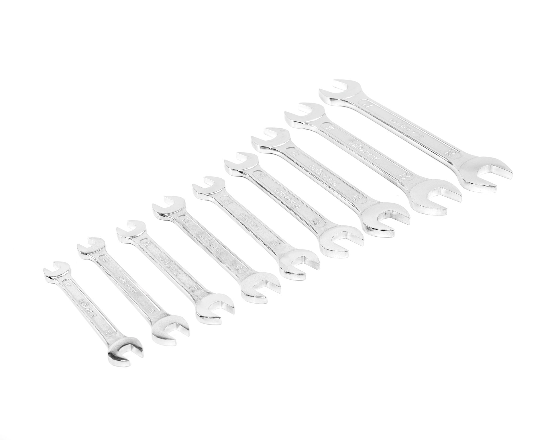 Набор ключей гаечных (рожковых) двусторонних 9 шт. (8-24) хромирование HORTZ