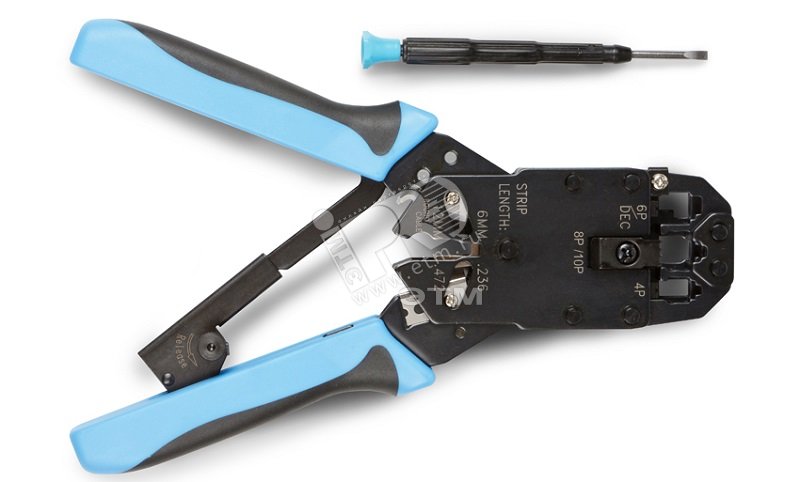 Инструмент обжимной для RJ-45/ RJ-12/ RJ-11 8P8C 6P6C 4P4C профессиональный с храповым механизмом