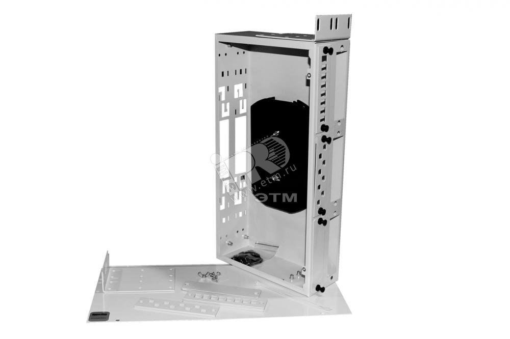 Бокс оптический универсальный 19 дюймов от 8 до 48портов (SC duplex LC ST FC) со сплайс пластиной без пигтейлов серый FO-19R-2U-6xSLT-W140H42-48UN-GY