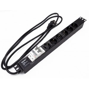 Блок розеток для 19' шкафов. горизонтальный. 6 розеток Schuko. автоматический выключатель. кабель питания 2.5м (3х1.5мм2) с вилкой Schuko 16A. 250В. 4