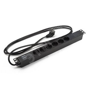 Блок розеток для 19 шкафов. горизонтальный. 6 розеток Schuko (16A). 250В. кабель питания3х1.5мм2. длина 2.5 м. с вилкой Schuko. 482.6x44.4x44.4мм (ДхШ