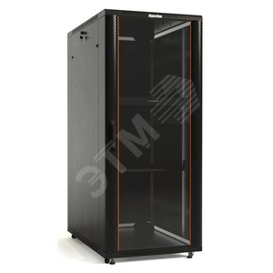 Шкаф напольный 19-дюймовый 27U 1388x600х600 мм (ВхШхГ) передняя и задняя распашные перфорированные двери (75%) ручка с замком крыша нового типа цвет ч