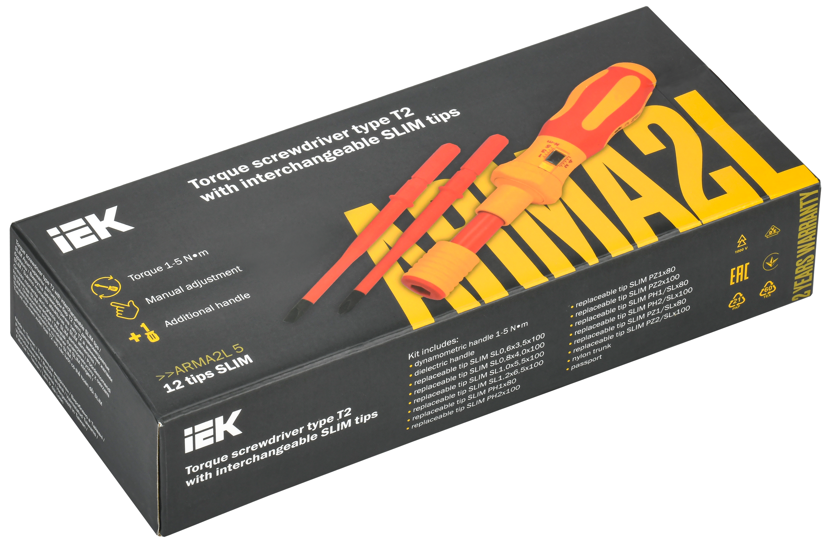 ARMA2L 5 Набор динамометрической отвертки со сменными жалами SLIM Т2 14шт IEK
