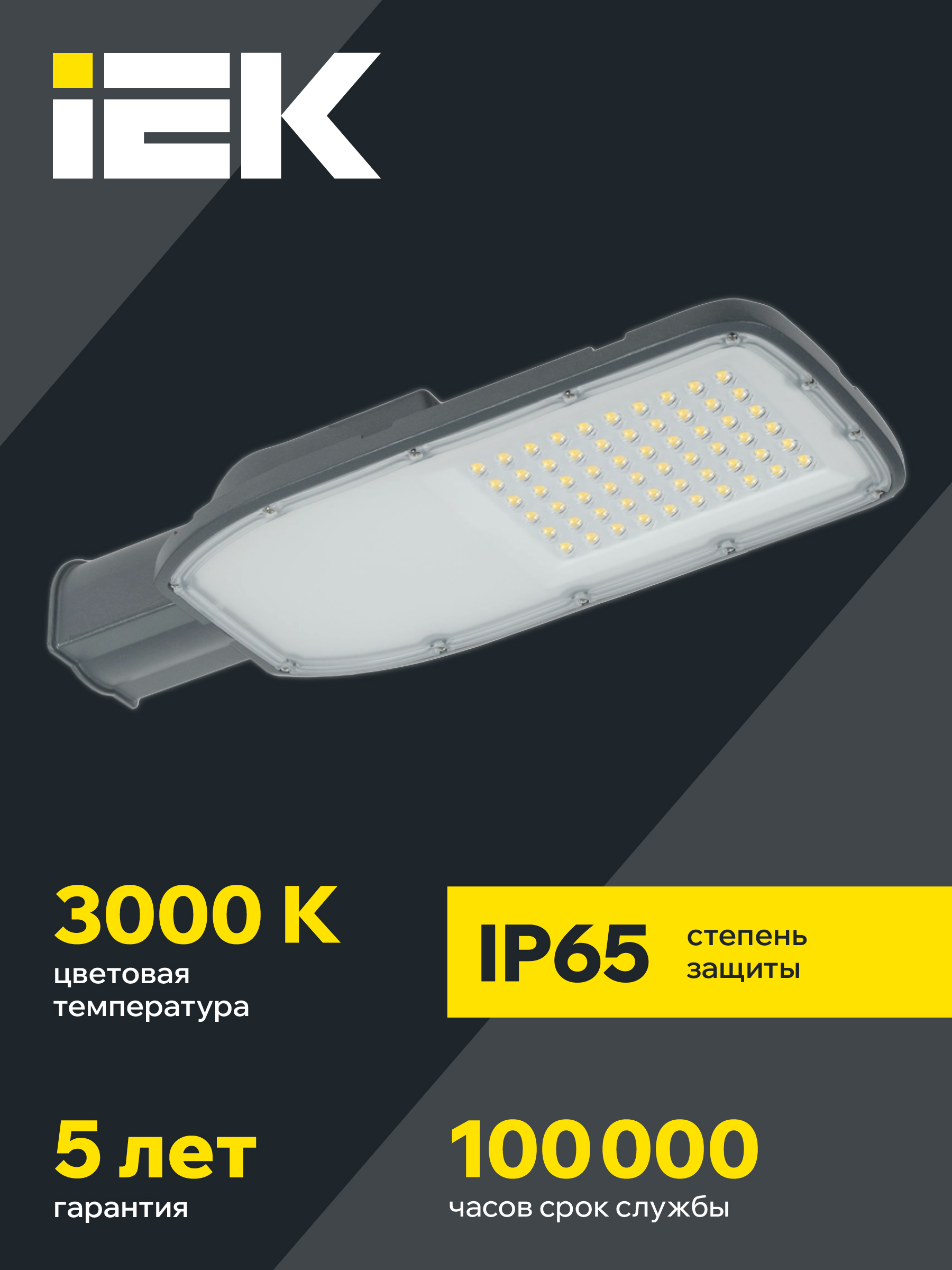 Светильник светодиодный консольный ДКУ 1004-100Ш 3000К IP65 серый IEK