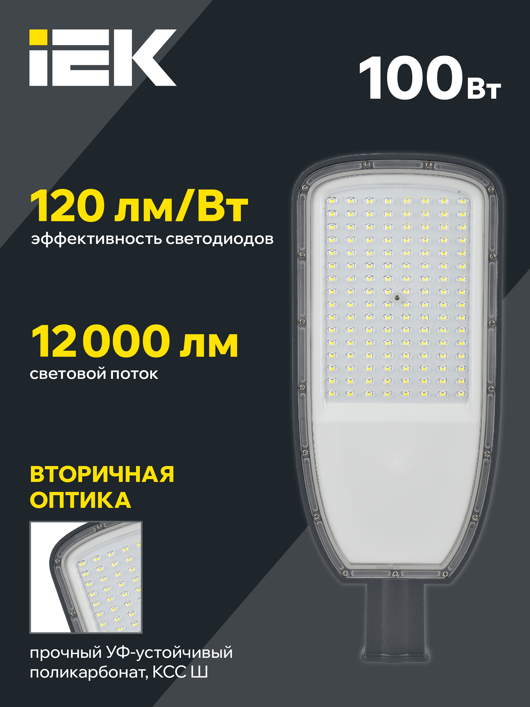 Светильник светодиодный консольный ДКУ 1004-100Ш 3000К IP65 серый IEK