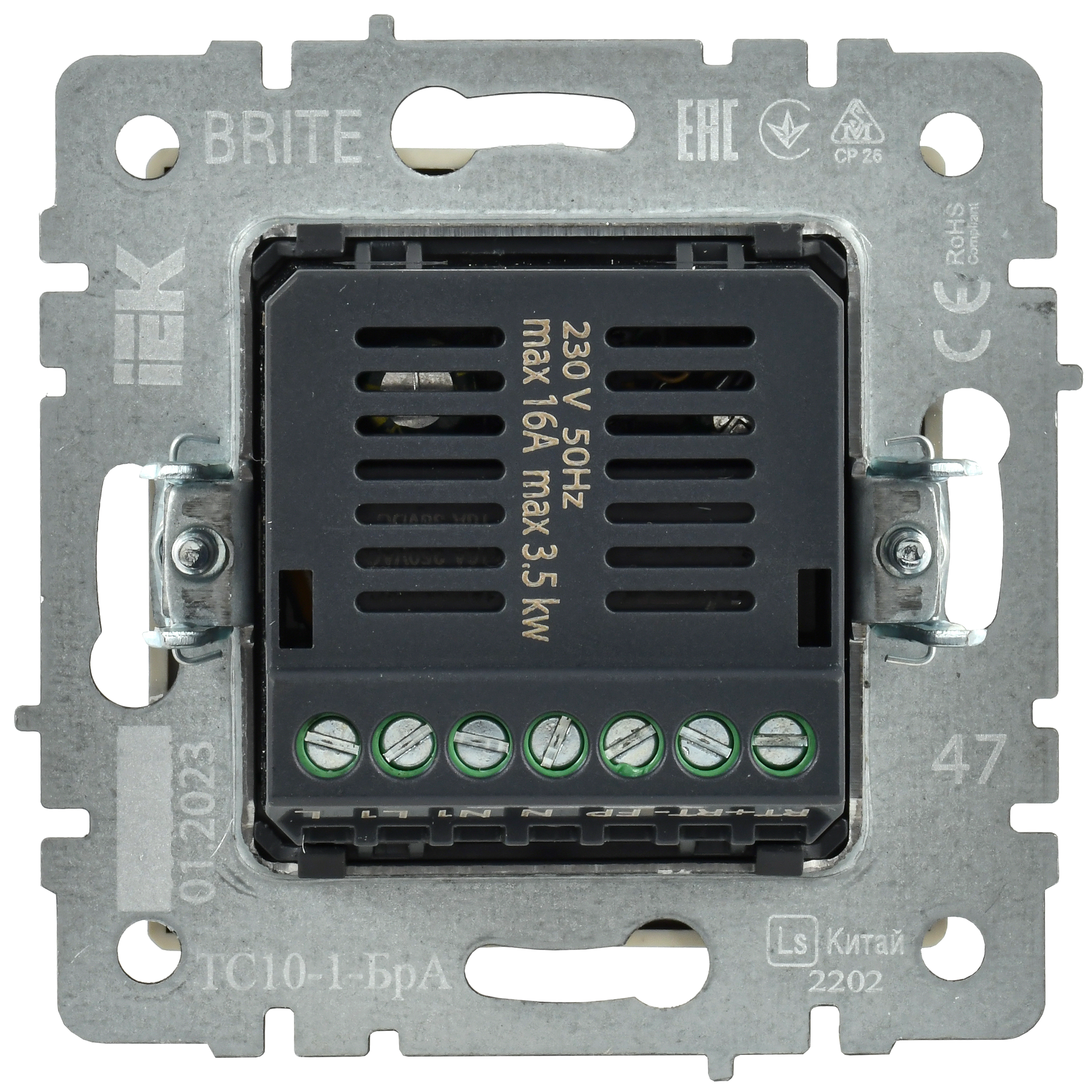 BRITE Термостат электронный с индикацией ТС10-1-БрА алюминий IEK