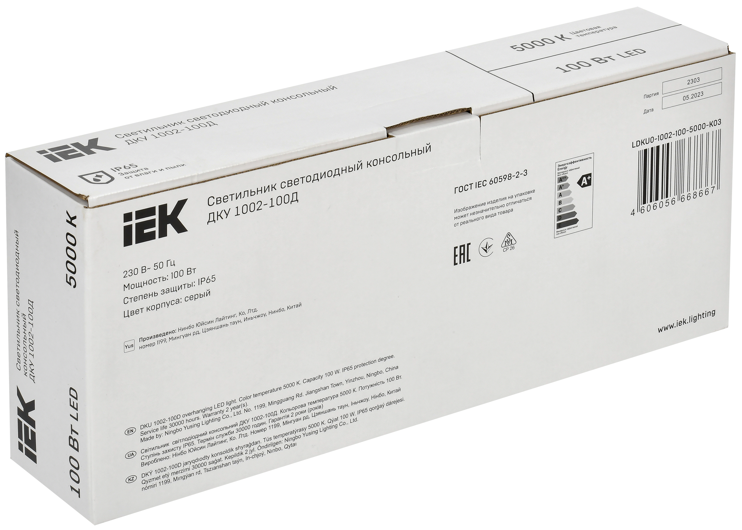 Светильник светодиодный консольный ДКУ 1002-100Д 5000К IP65 серый IEK