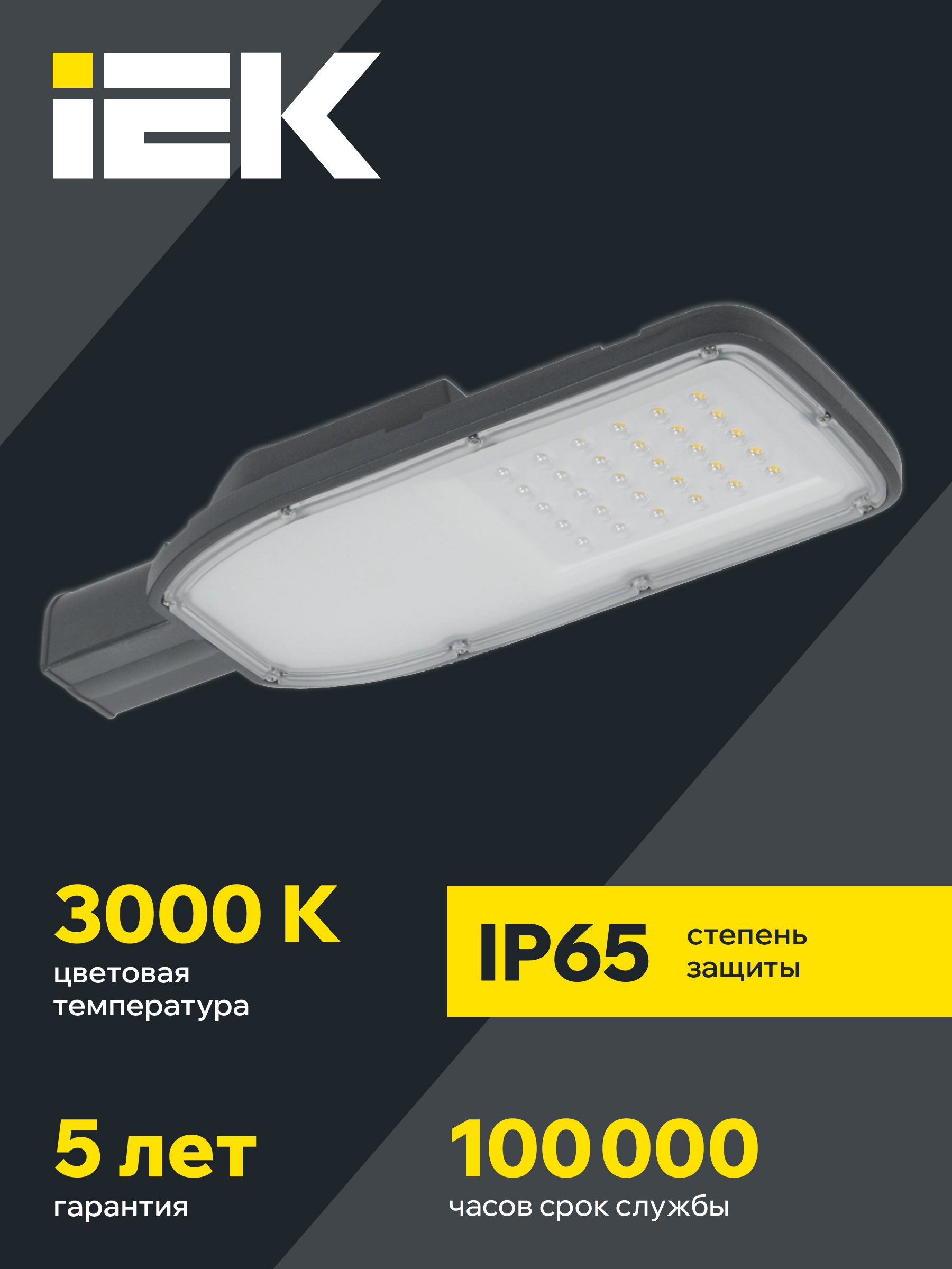 Светильник светодиодный консольный ДКУ 1004-50Ш 3000К IP65 серый IEK