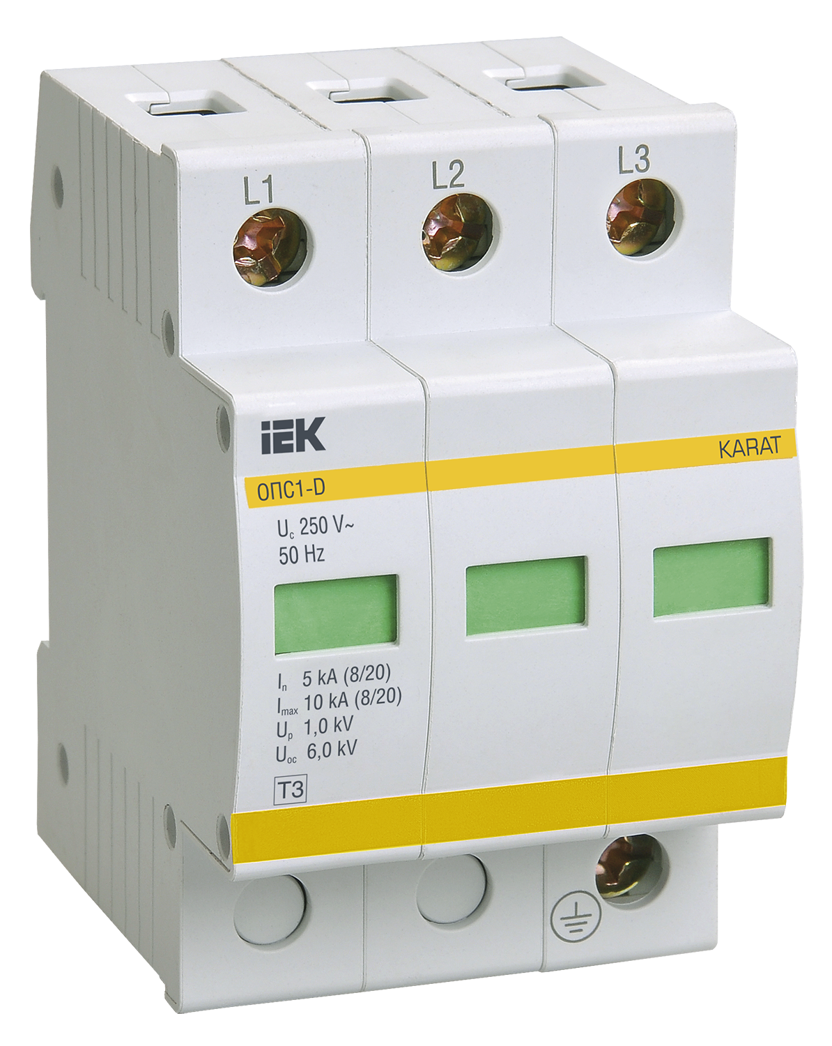 KARAT Ограничитель импульсного перенапряжения ОПС1-D 3P In=5кА Un=230В Im=10кА IEK