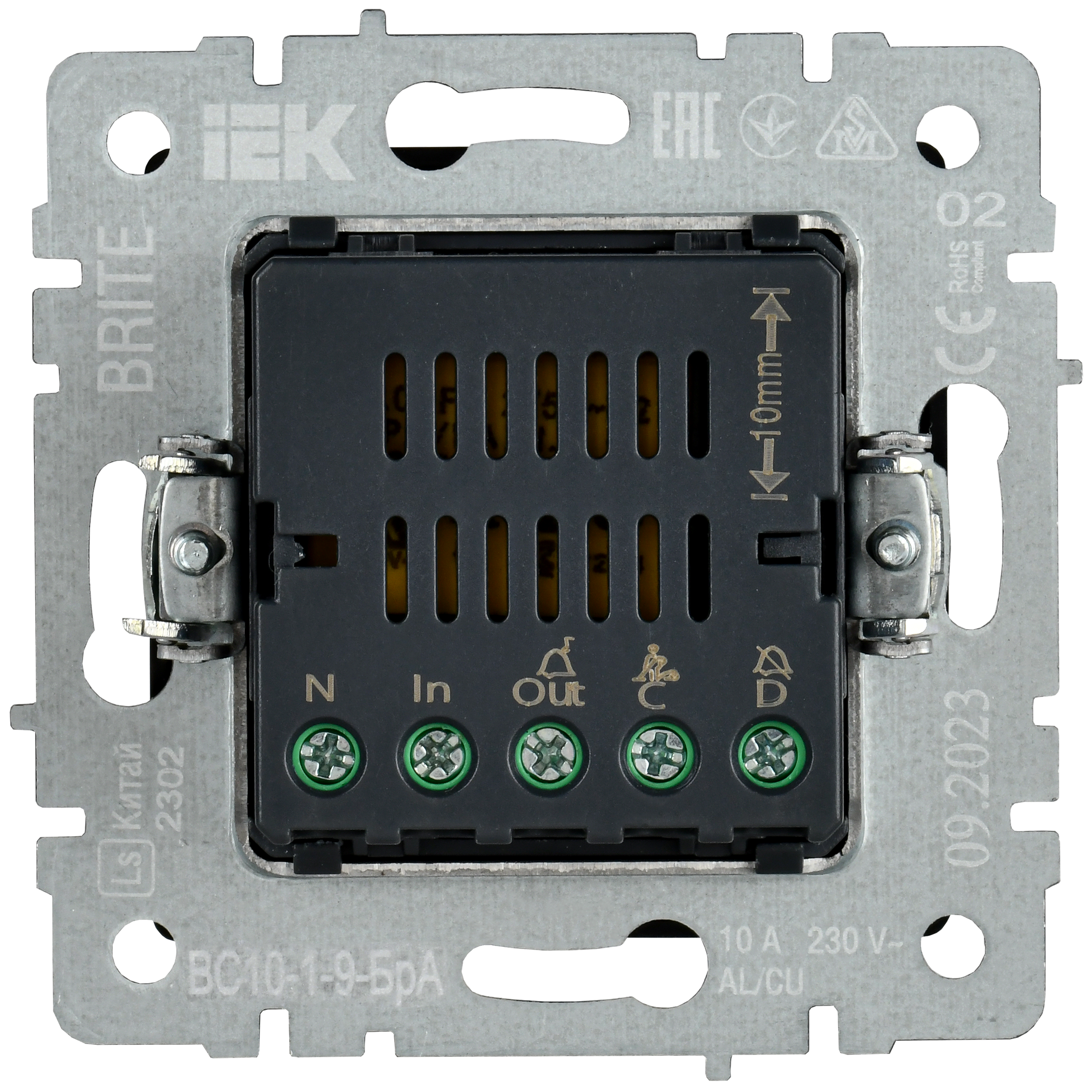 BRITE Кнопка звонка с индикацией для отелей 10А ВС10-1-9-БрА алюминий IEK