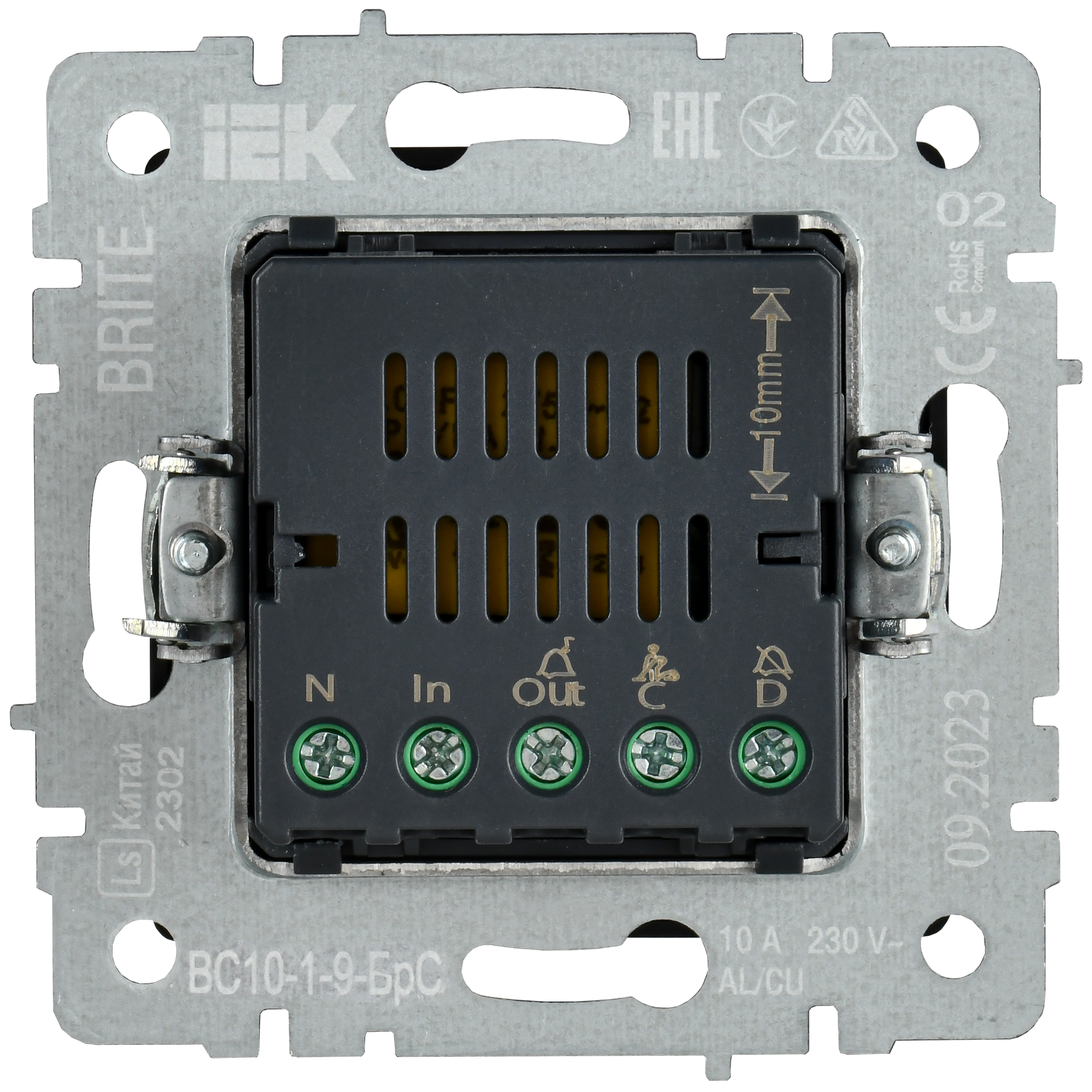 BRITE Кнопка звонка с индикацией для отелей 10А ВС10-1-9-БрС сталь IEK