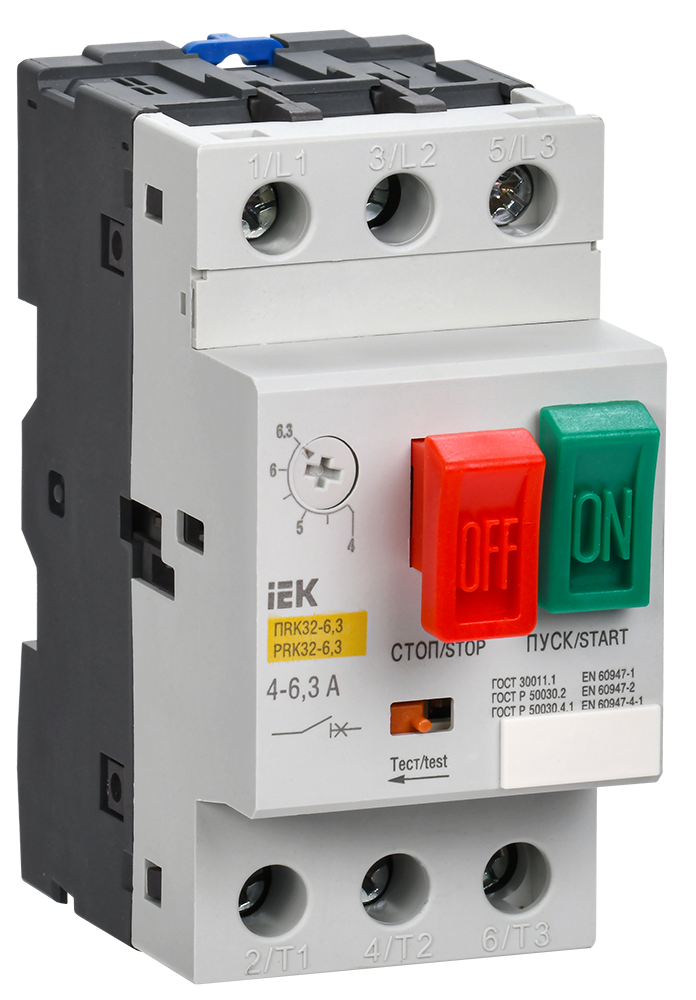 Пускатель ПРК32-6,3 In=6,3A Ir=4-6,3A Ue 660В IEK