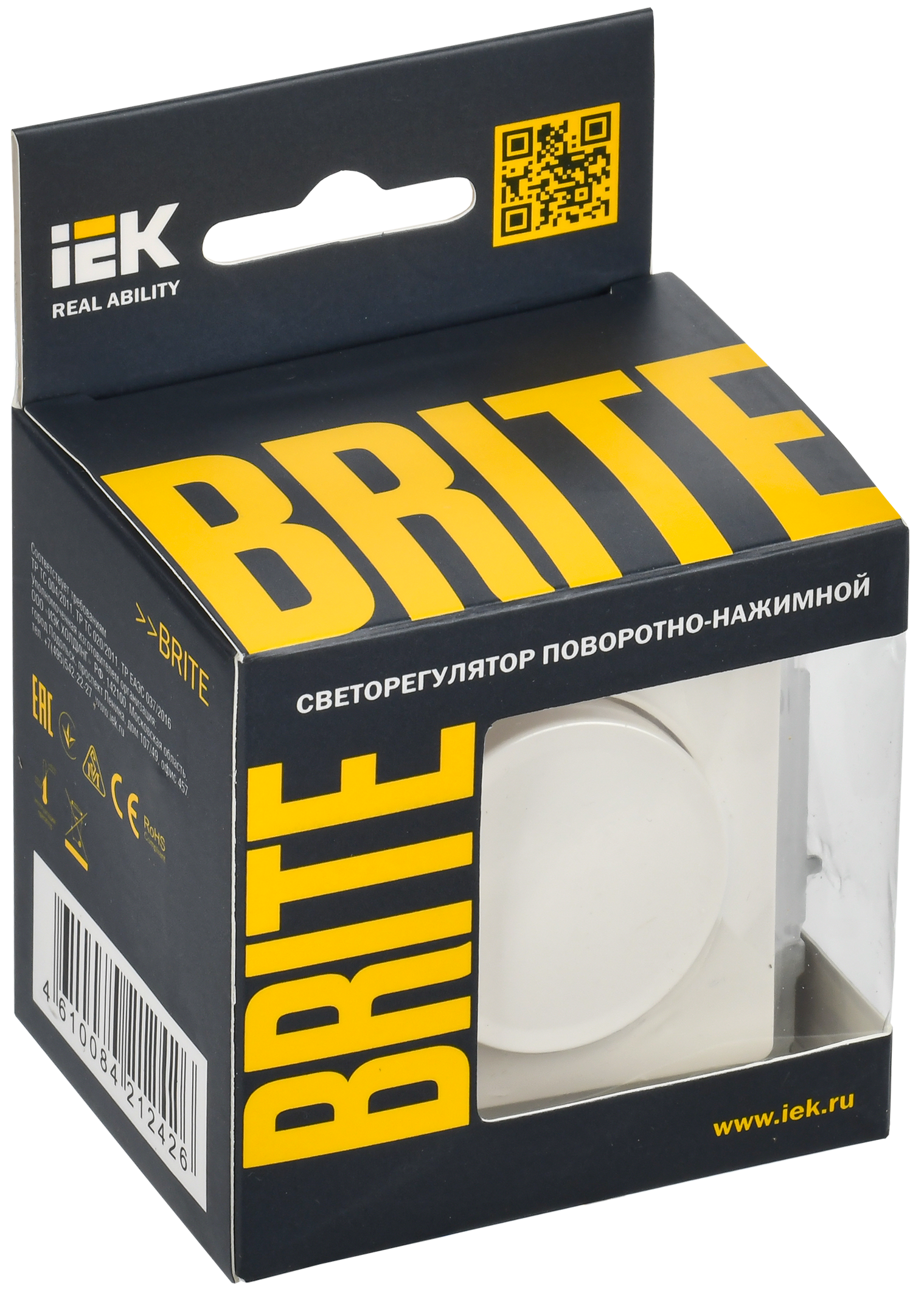 BRITE Светорегулятор поворотно-нажимной 600Вт СС10-1-0-БрБ белый IEK