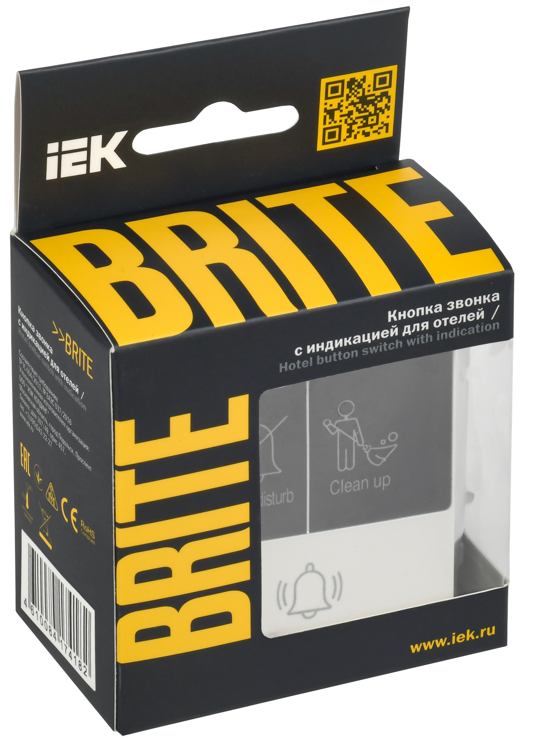 BRITE Кнопка звонка с индикацией для отелей 10А ВС10-1-9-БрБ белый IEK