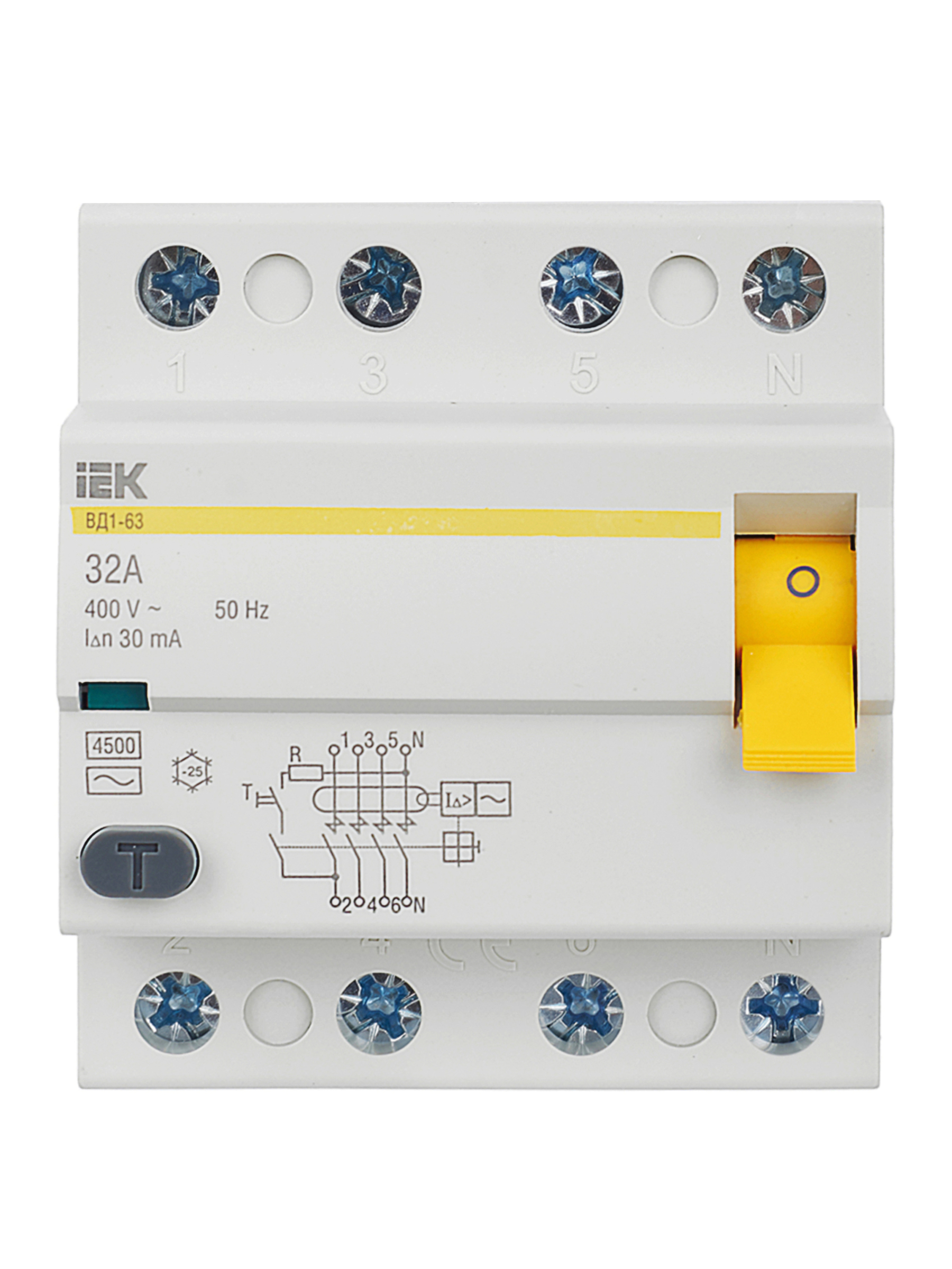 Выключатель дифференциальный (УЗО) ВД1-63 4Р 32А 30мА IEK