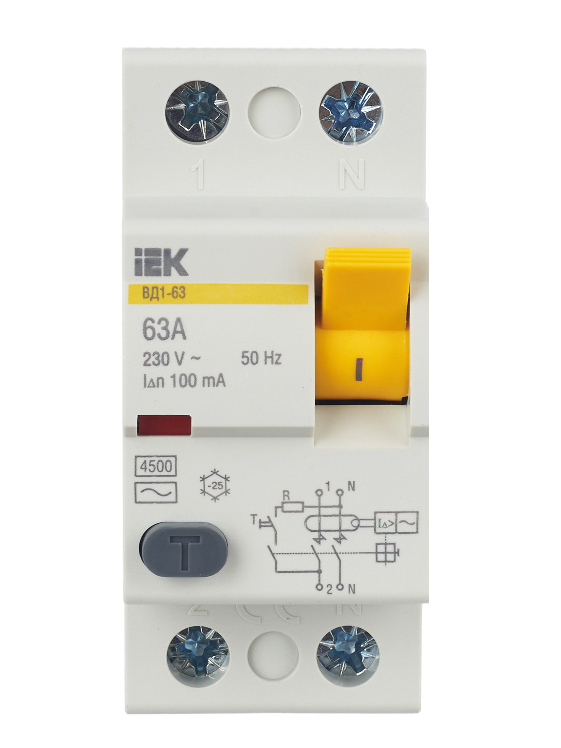 Выключатель дифференциальный (УЗО) ВД1-63 2Р 63А 100мА IEK