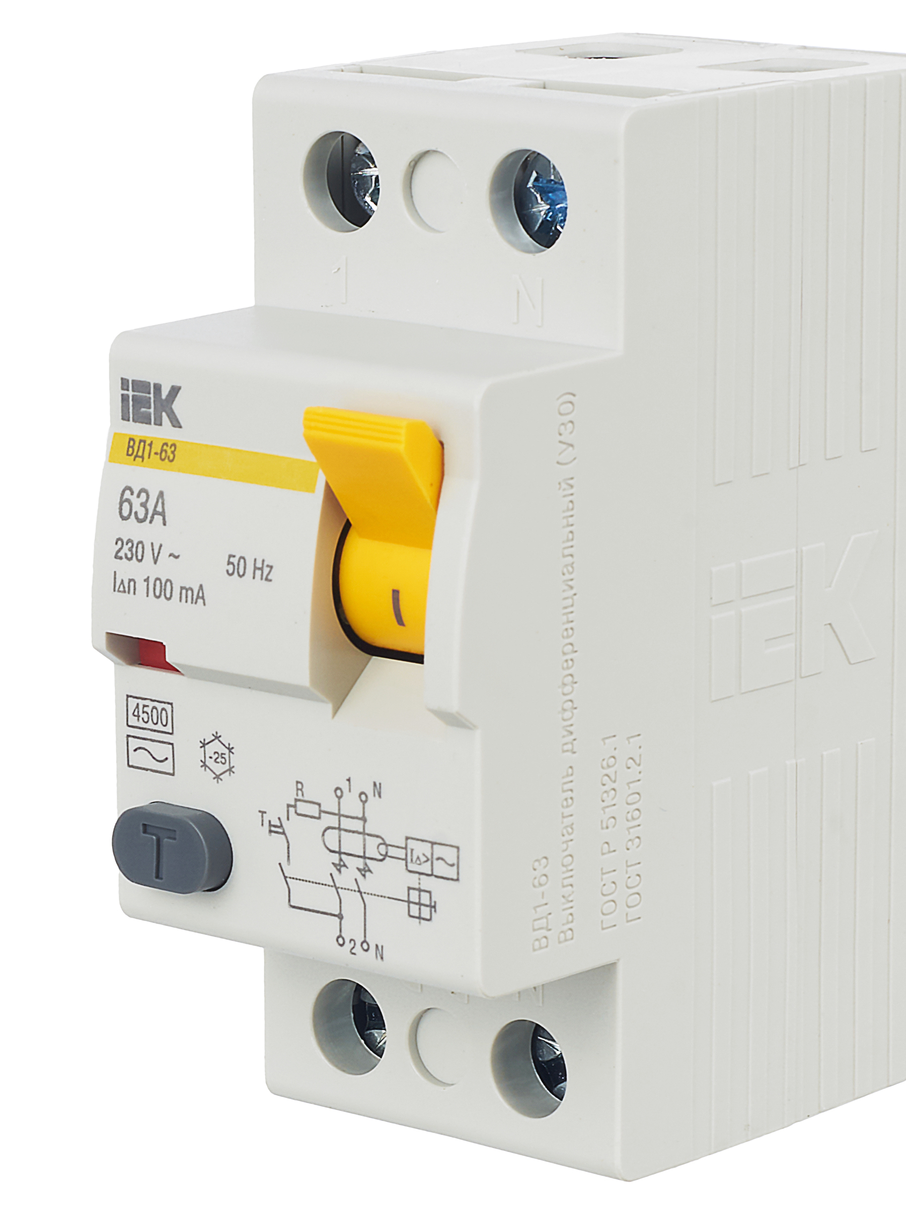 Выключатель дифференциальный (УЗО) ВД1-63 2Р 63А 100мА IEK