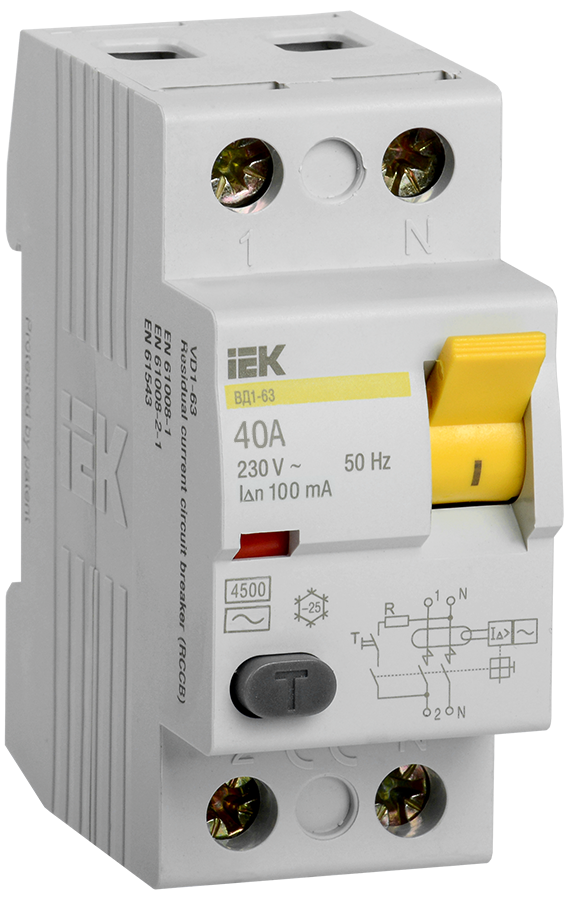 Выключатель дифференциальный (УЗО) ВД1-63 2Р 40А 100мА IEK