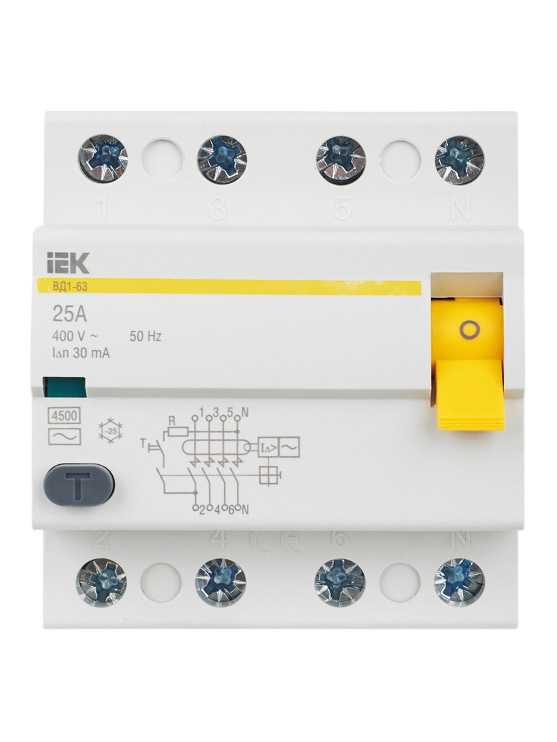 Выключатель дифференциальный (УЗО) ВД1-63 4Р 25А 30мА IEK