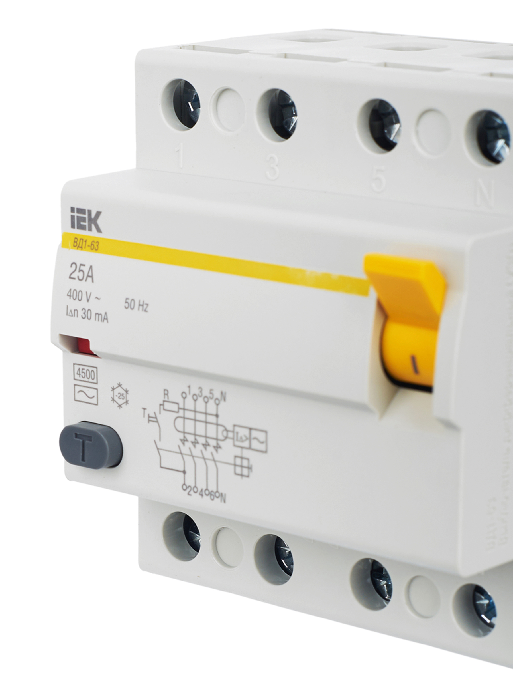 Выключатель дифференциальный (УЗО) ВД1-63 4Р 25А 30мА IEK