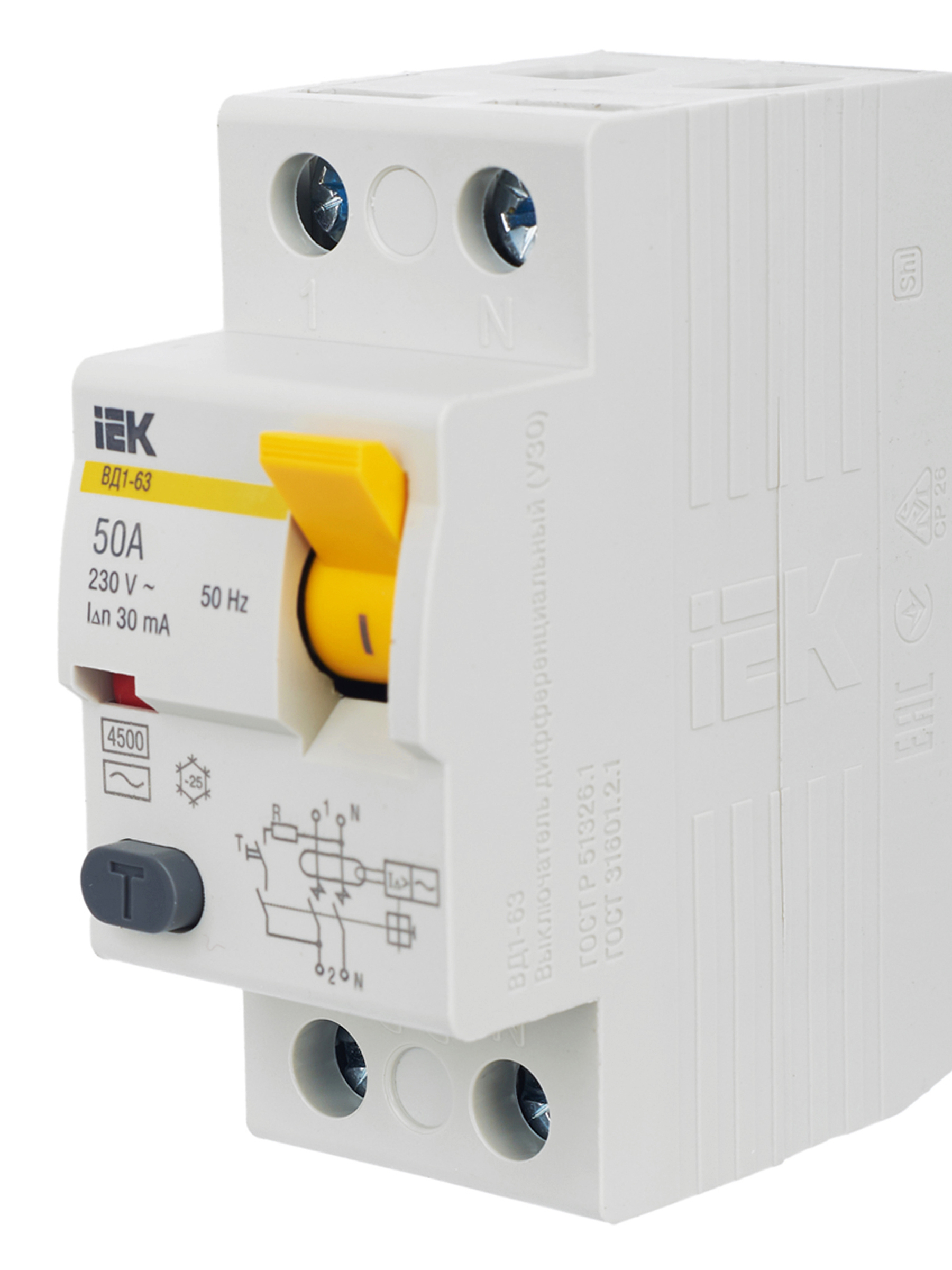 Выключатель дифференциальный (УЗО) ВД1-63 2Р 50А 30мА IEK