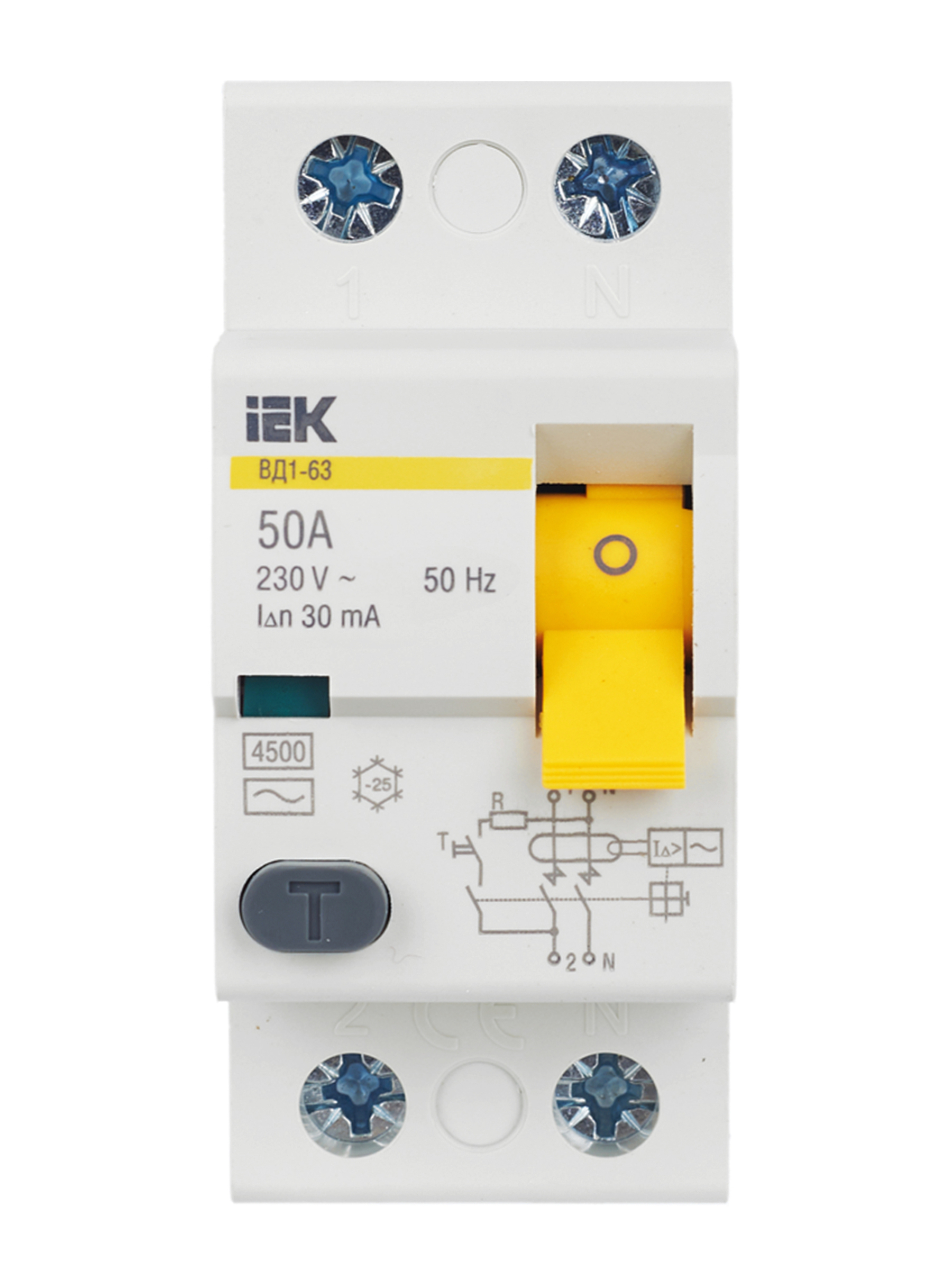 Выключатель дифференциальный (УЗО) ВД1-63 2Р 50А 30мА IEK