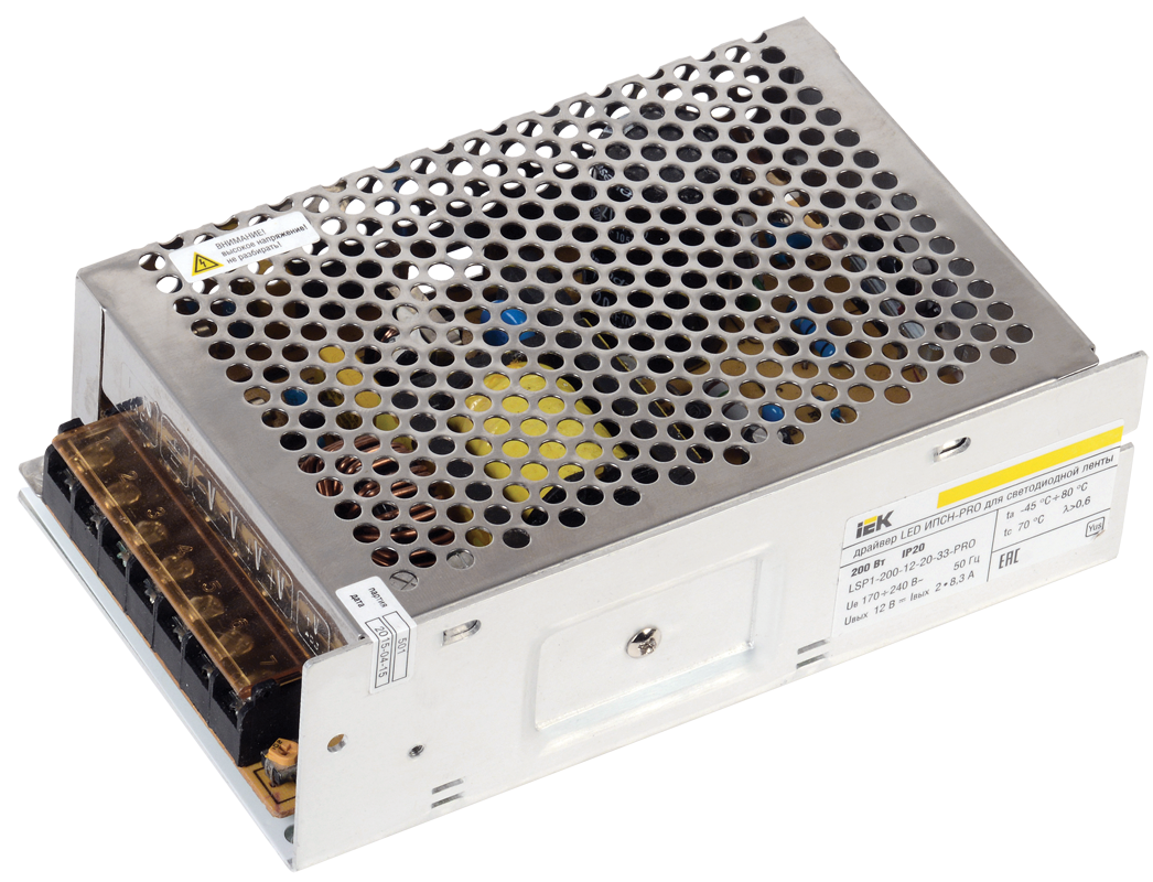 Драйвер LED ИПСН-PRO 200Вт 12В блок-клеммы IP20 IEK