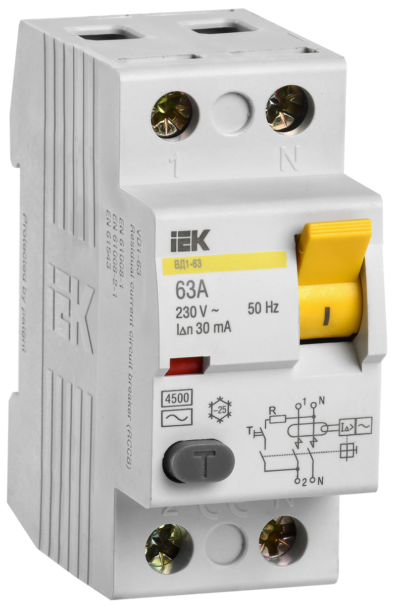 Выключатель дифференциальный (УЗО) ВД1-63 2Р 63А 30мА IEK
