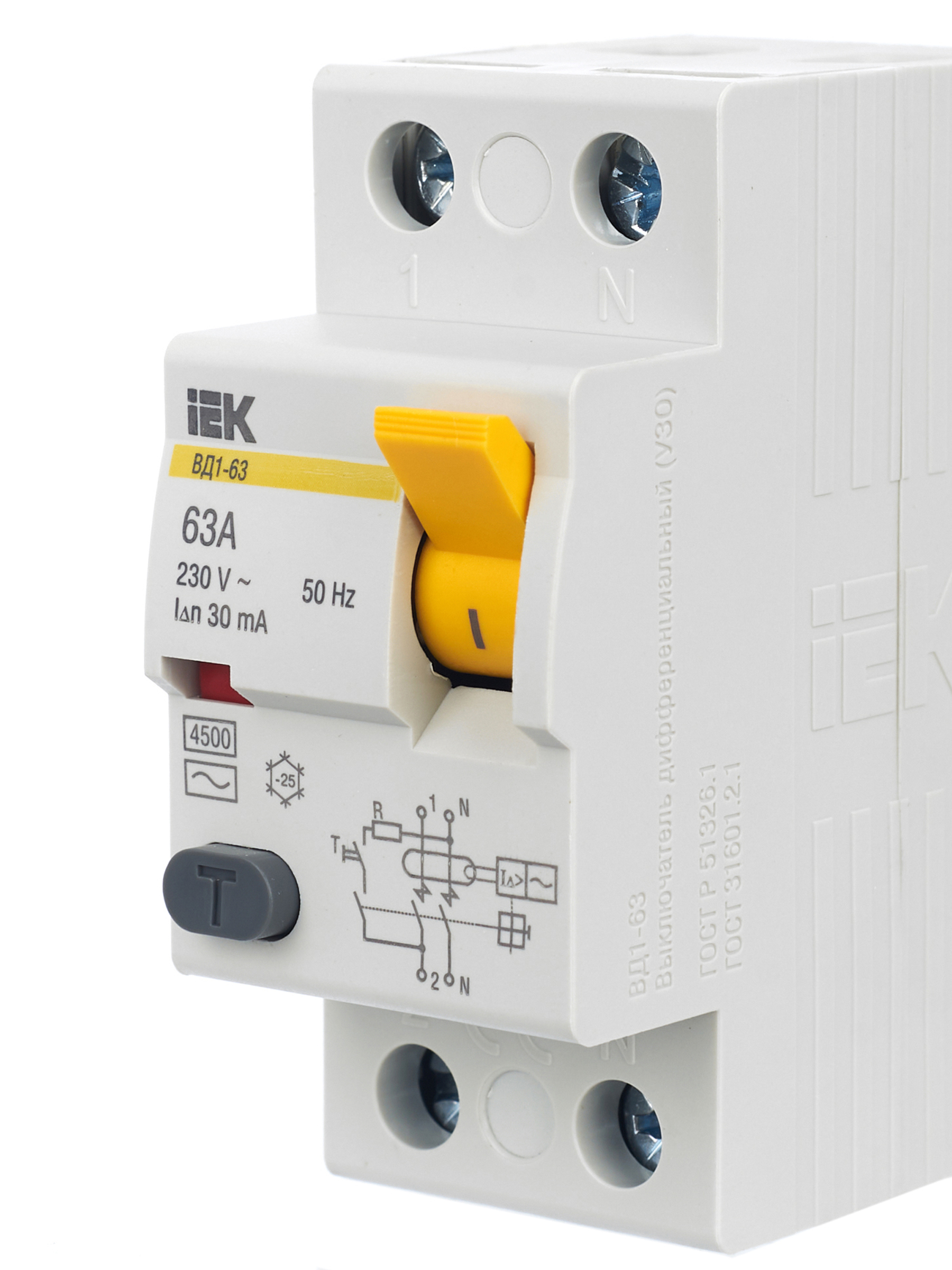 Выключатель дифференциальный (УЗО) ВД1-63 2Р 63А 30мА IEK