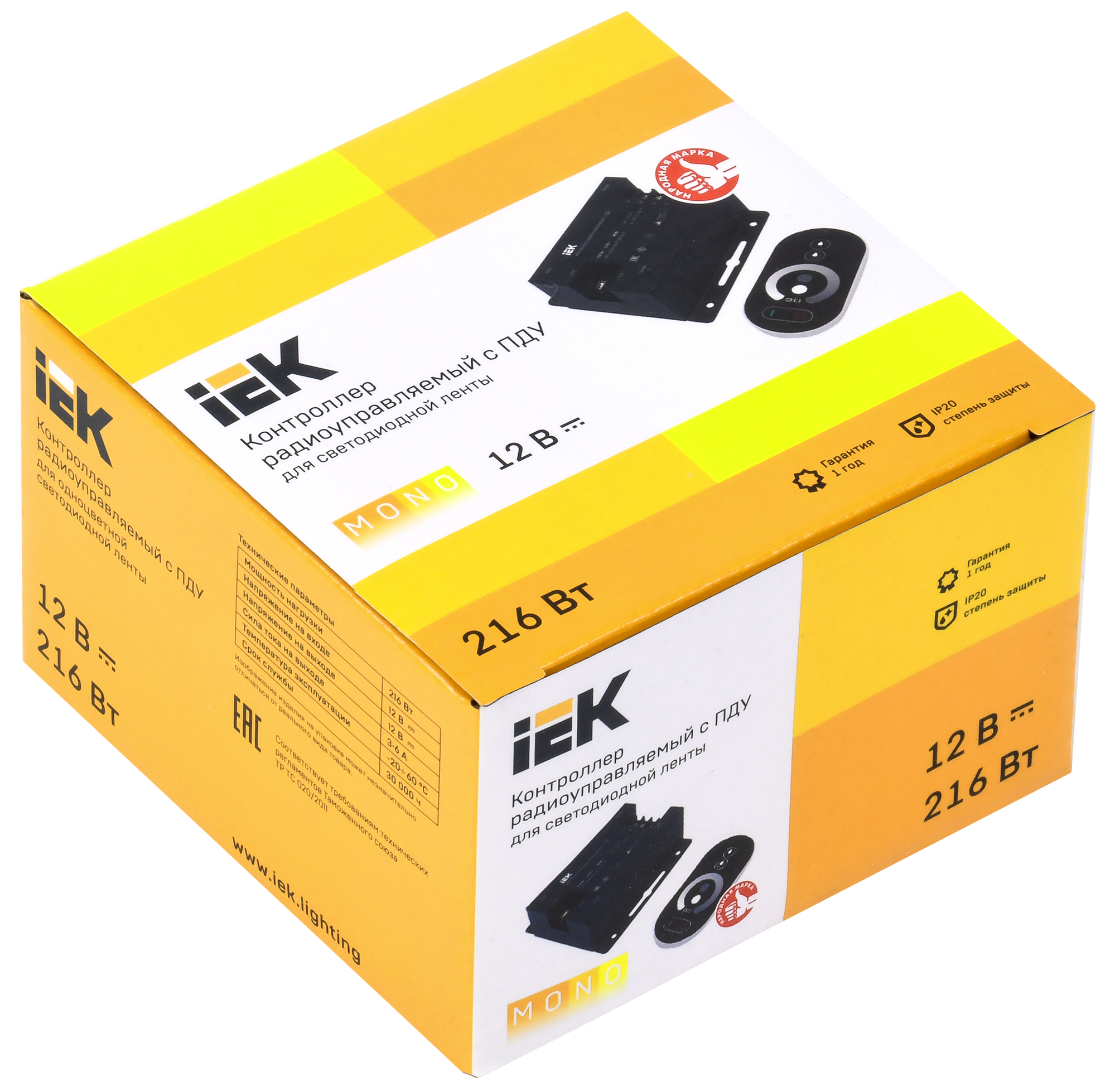 Контроллер с ПДУ радио MONO 3 канала 12В 6А 216Вт черный IEK