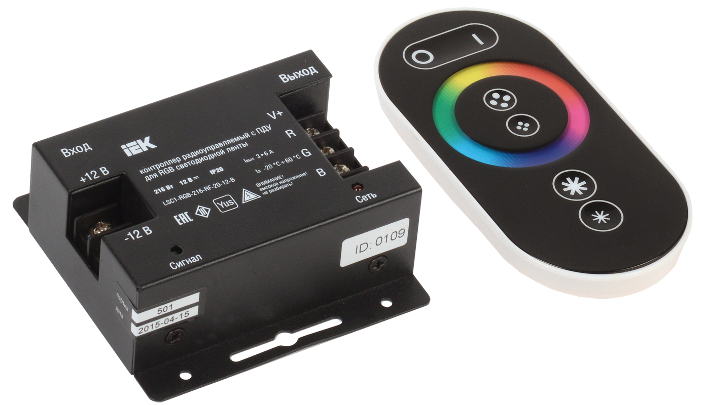 Контроллер с ПДУ радио RGB 3 канала 12В 6А 216Вт черный IEK