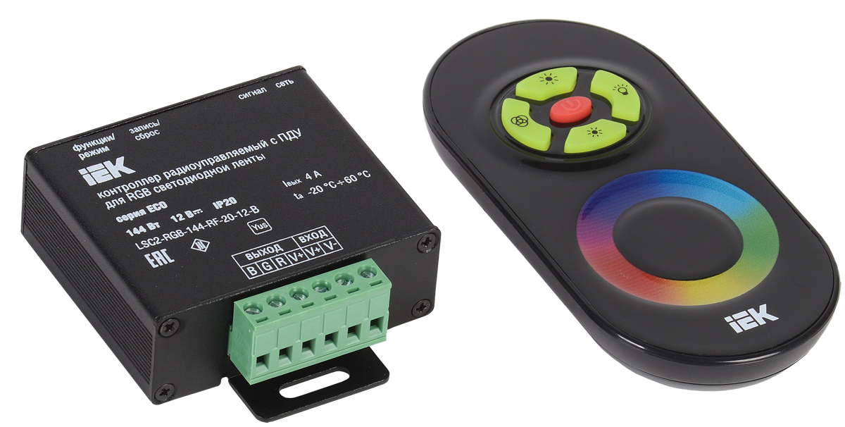 Контроллер с ПДУ радио RGB 3 канала 12В 4А 144Вт черный IEK