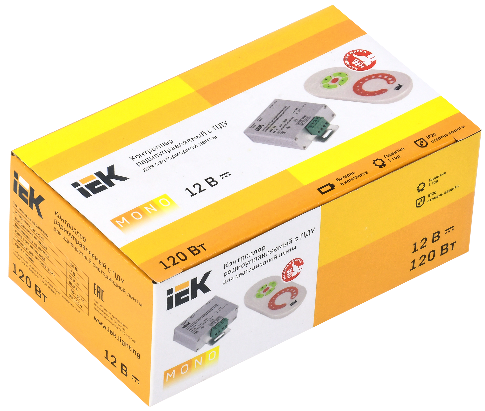 Контроллер с ПДУ радио MONO 1 канал 12В 10А 120Вт белый IEK