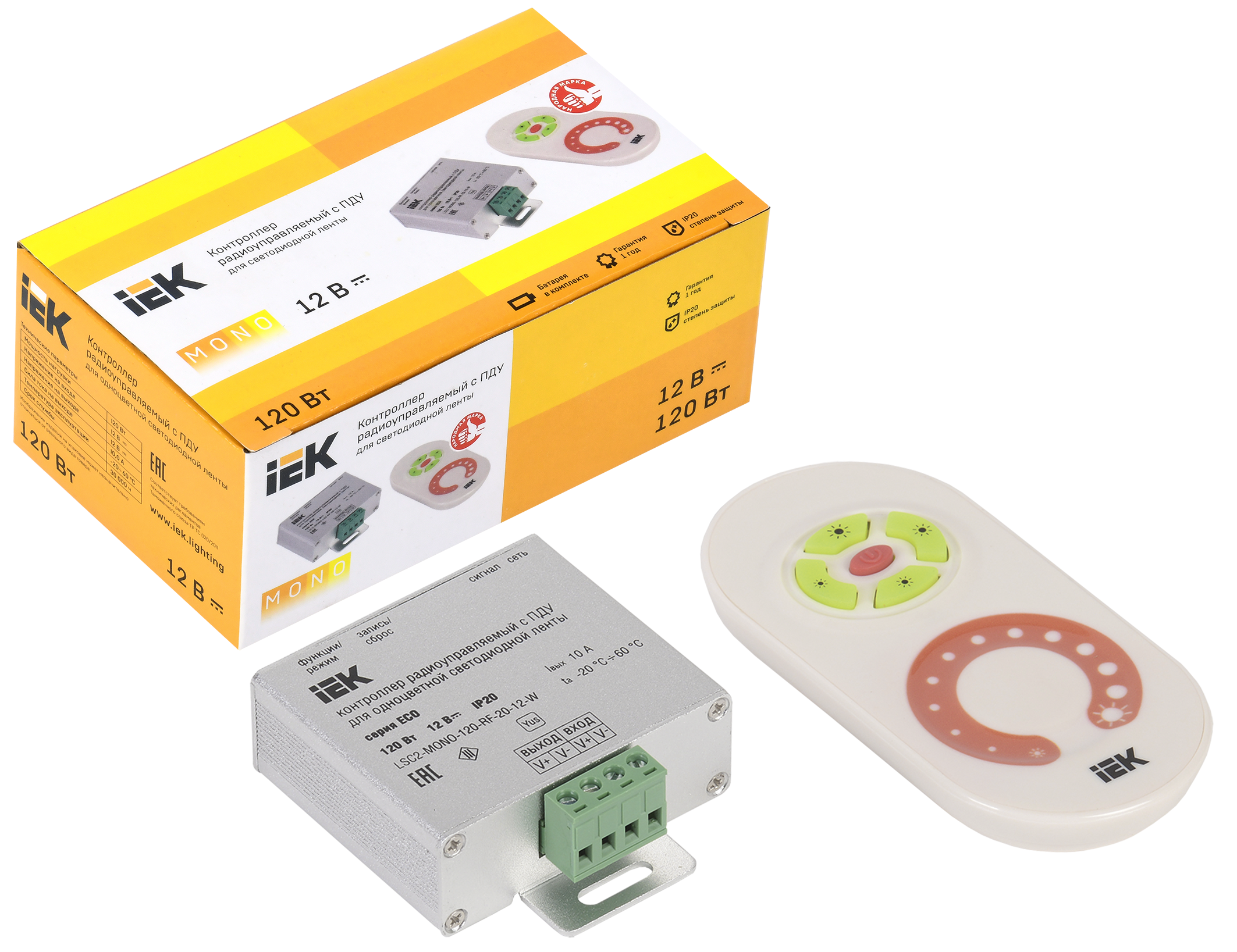 Контроллер с ПДУ радио MONO 1 канал 12В 10А 120Вт белый IEK