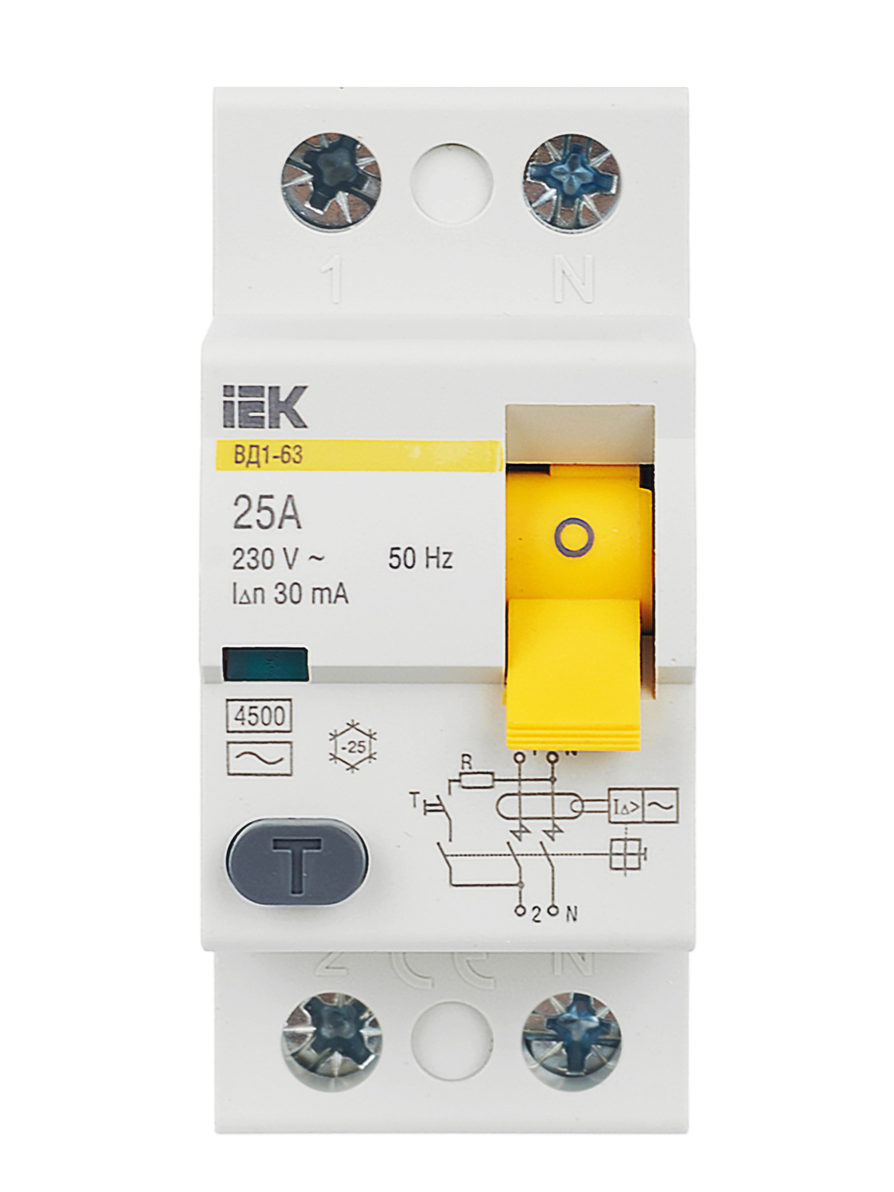 Выключатель дифференциальный (УЗО) ВД1-63 2Р 25А 30мА IEK