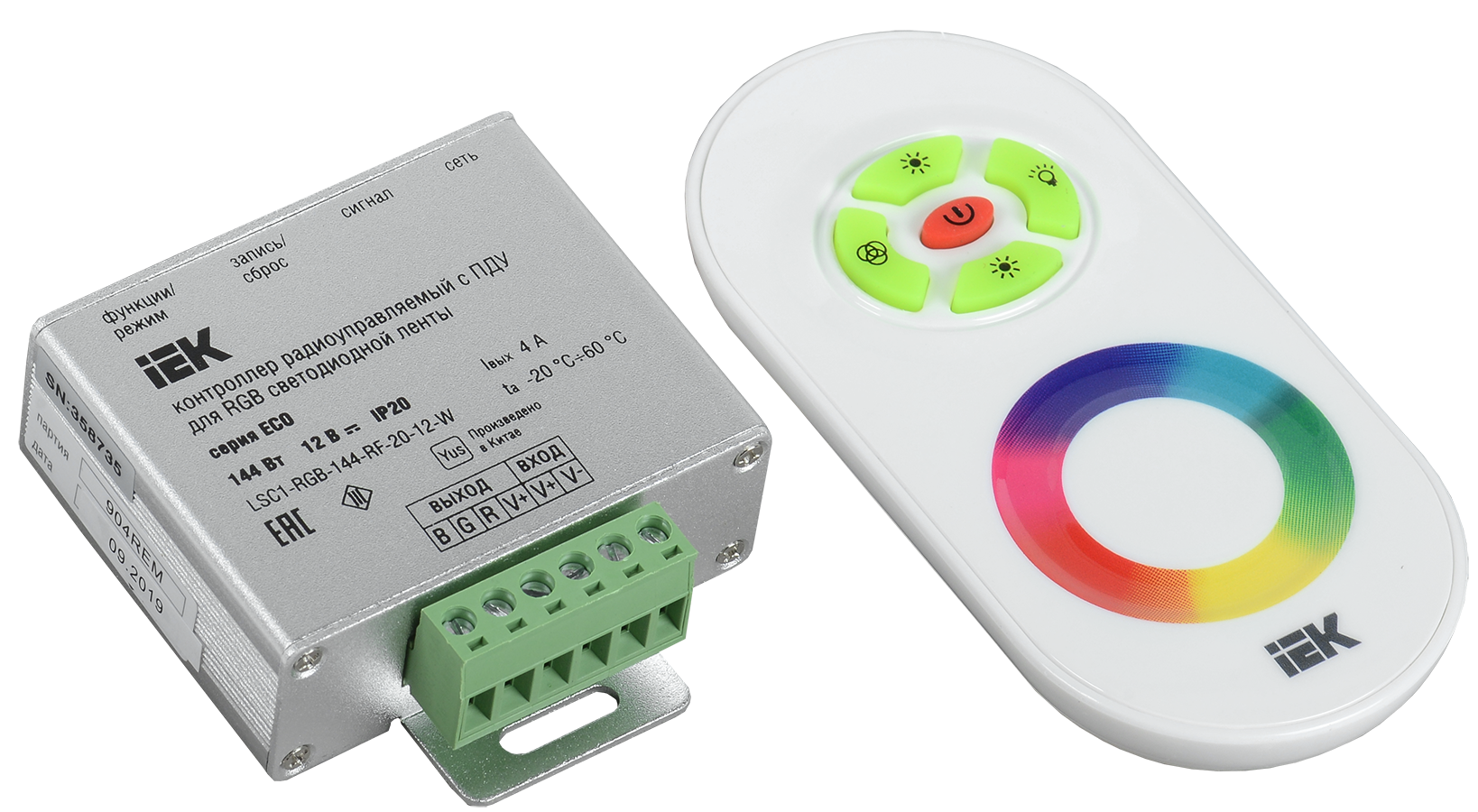 Контроллер с ПДУ радио RGB 3 канала 12В 4А 144Вт белый IEK