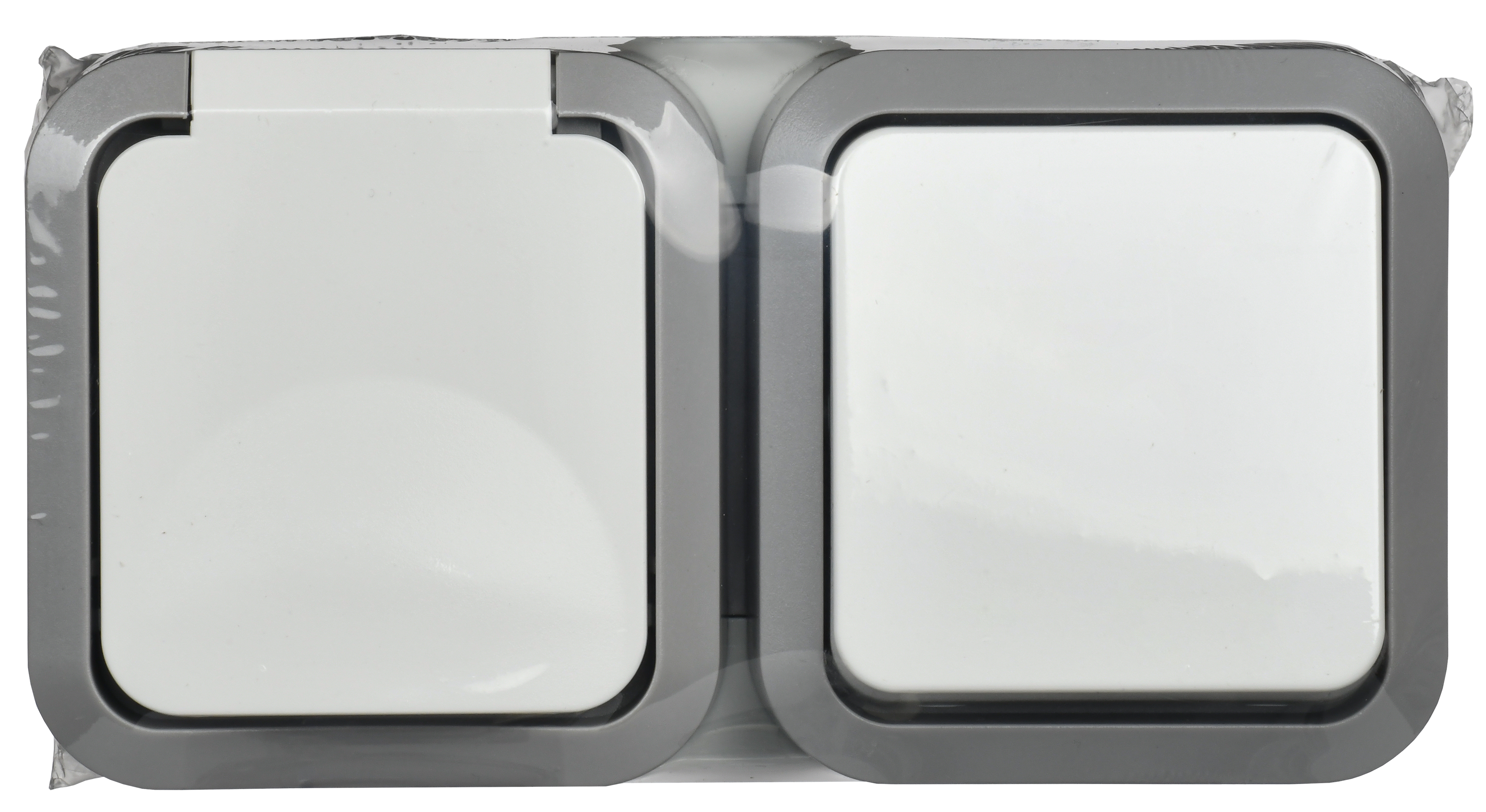 TORS Блок розетка + выключатель горизонтальный 16А IP55 TS242 серо-белый IEK