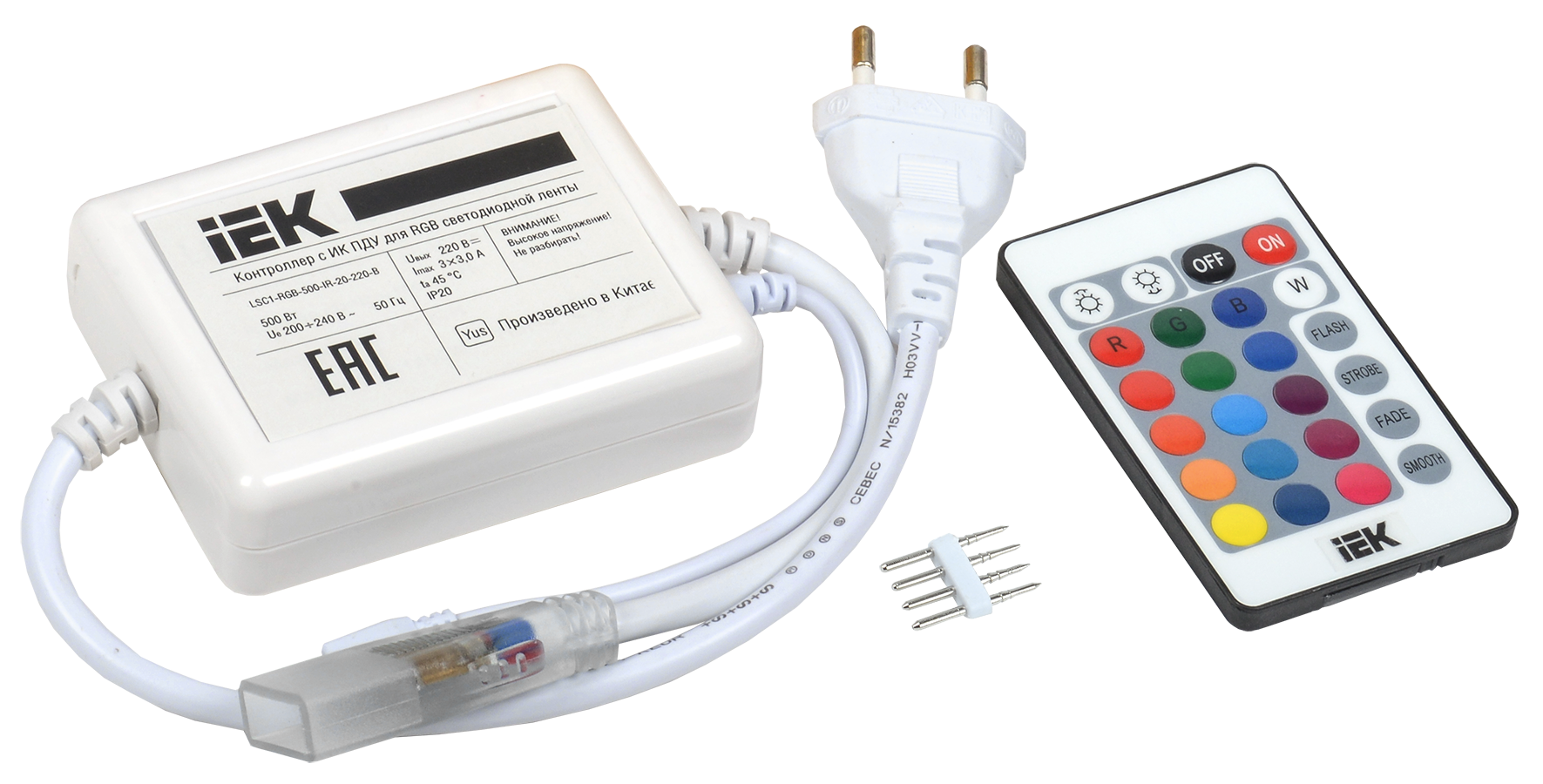 Контроллер с ПДУ ИК RGB 3 канала 220В 1А 500Вт IEK