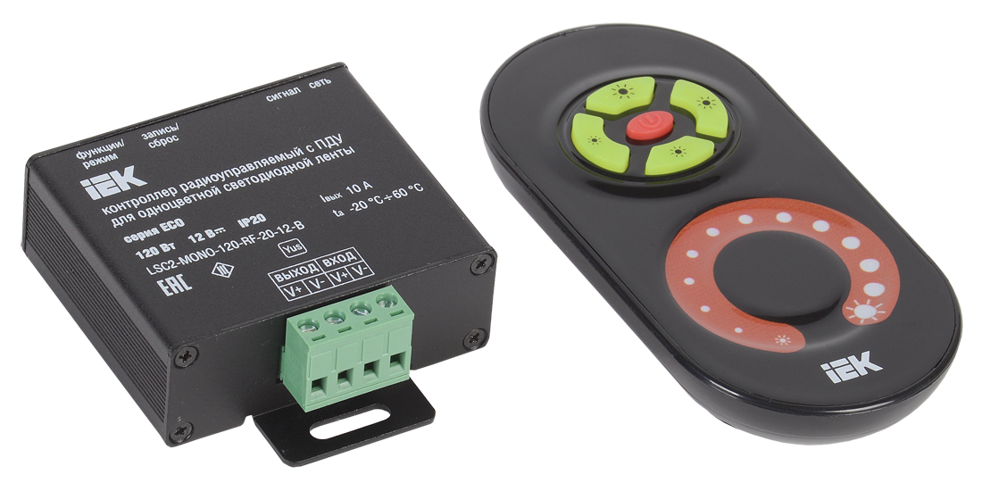 Контроллер с ПДУ радио MONO 1 канал 12В 10А 120Вт черный IEK
