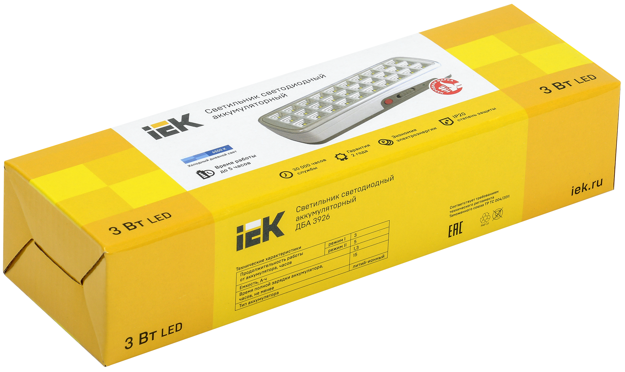 Светильник светодиодный аккумуляторный ДБА 3926 3-5ч 3Вт IEK