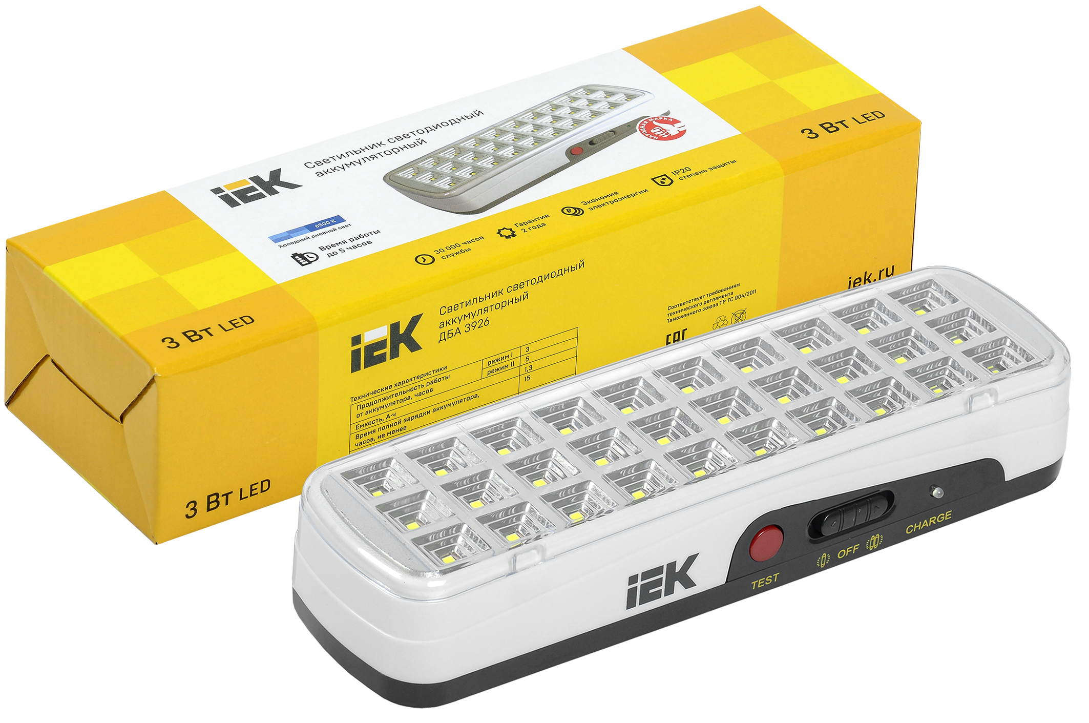 Светильник светодиодный аккумуляторный ДБА 3926 3-5ч 3Вт IEK