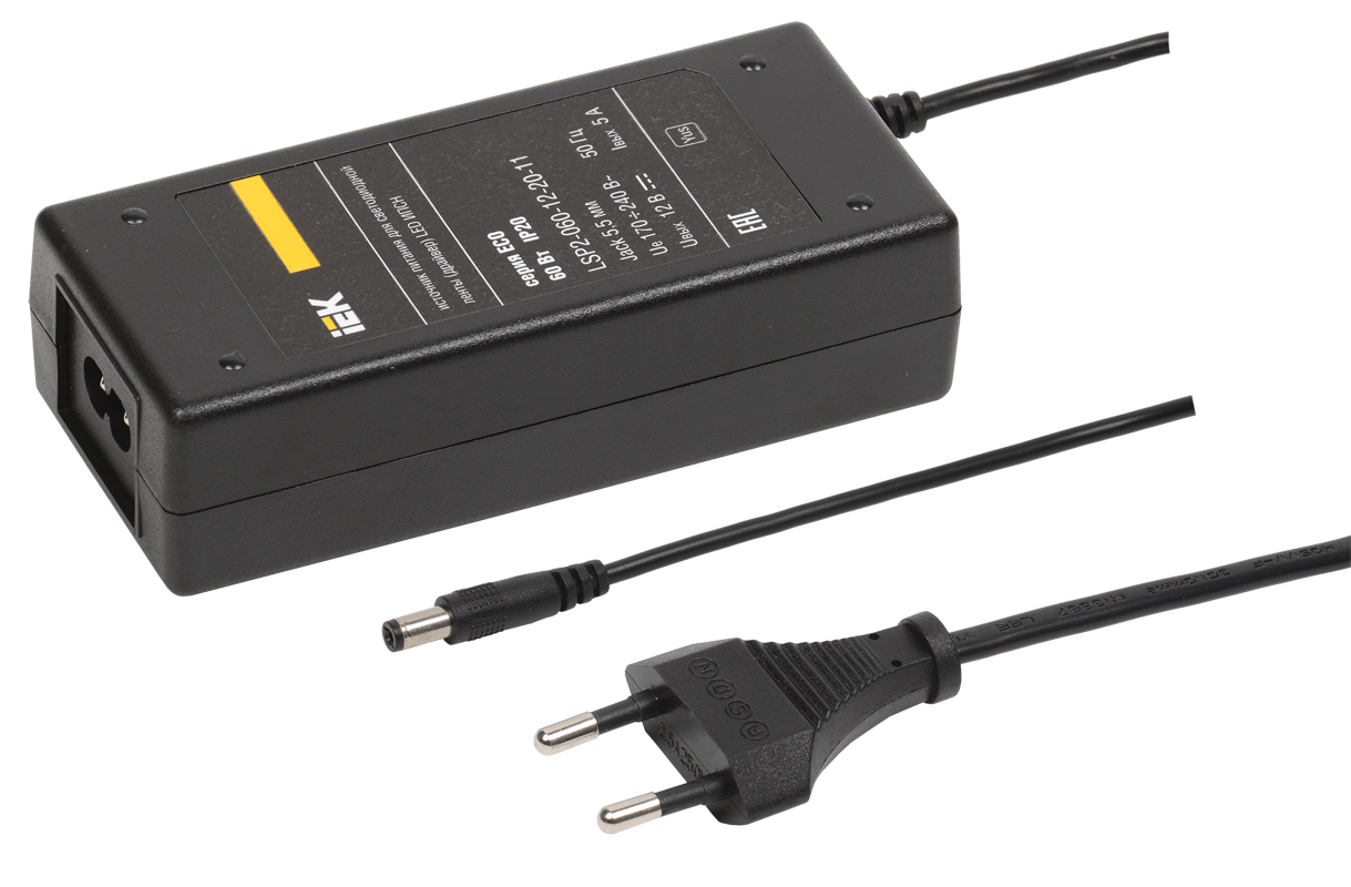 Драйвер LED ИПСН-ECO 60Вт 12В сетевая вилка-блок-Jack5,5 IP20 IEK