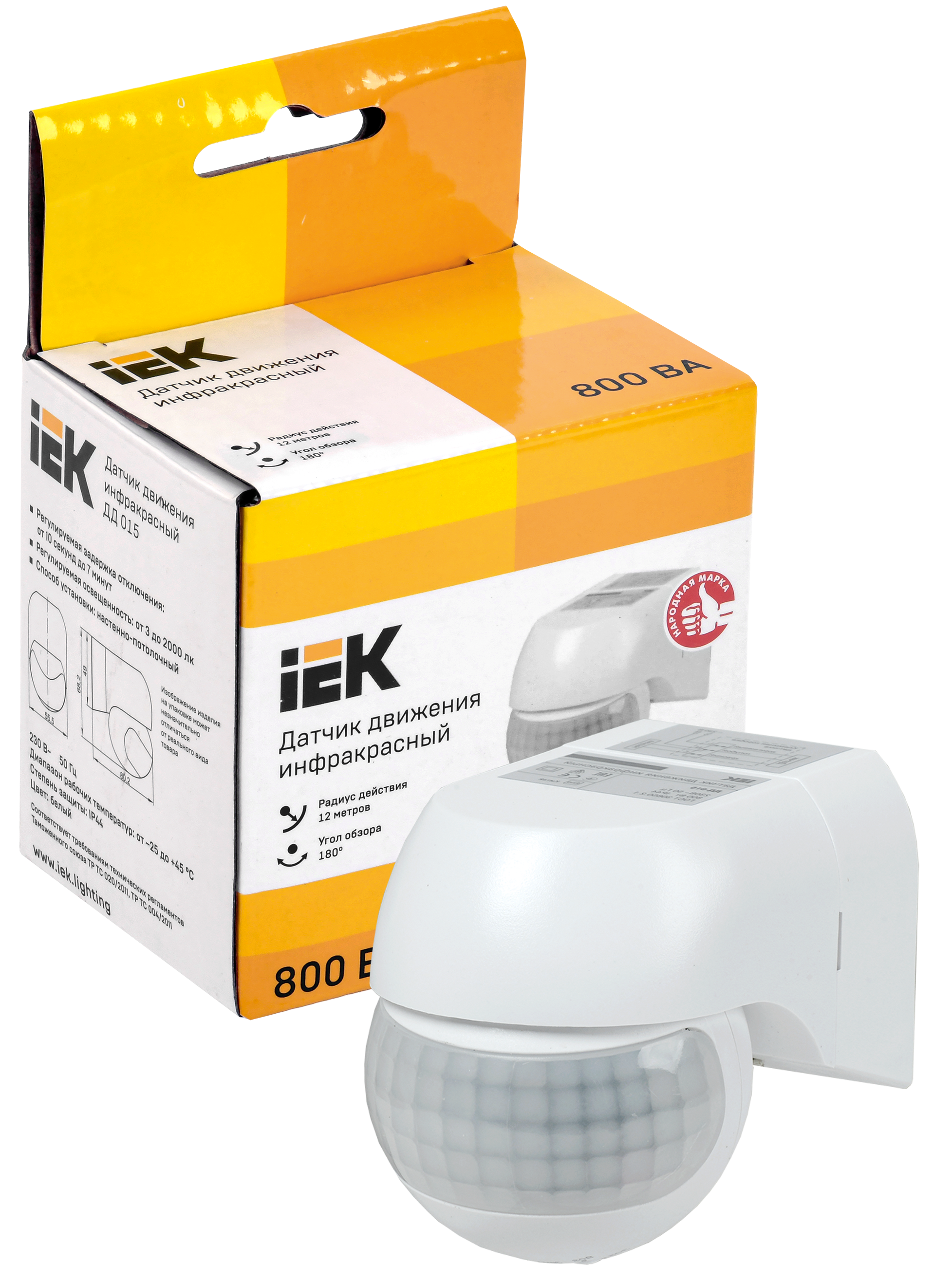 Датчик движения ДД-015 800Вт 180град 12м IP44 белый IEK