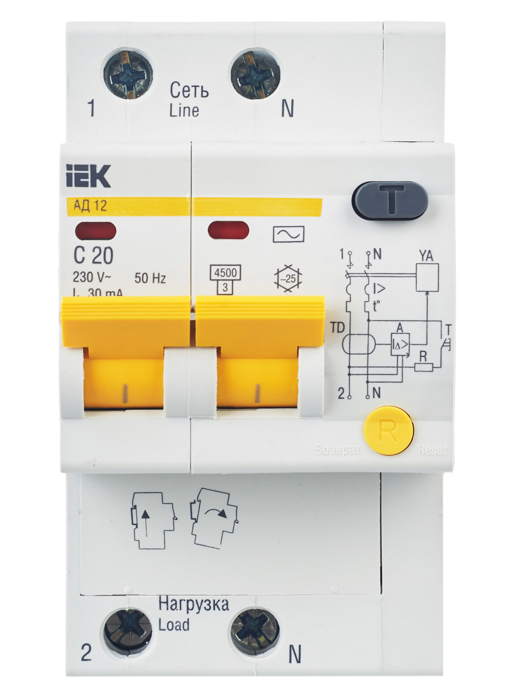 KARAT Дифференциальный автомат АД12 2P 20А 30мА тип AC IEK