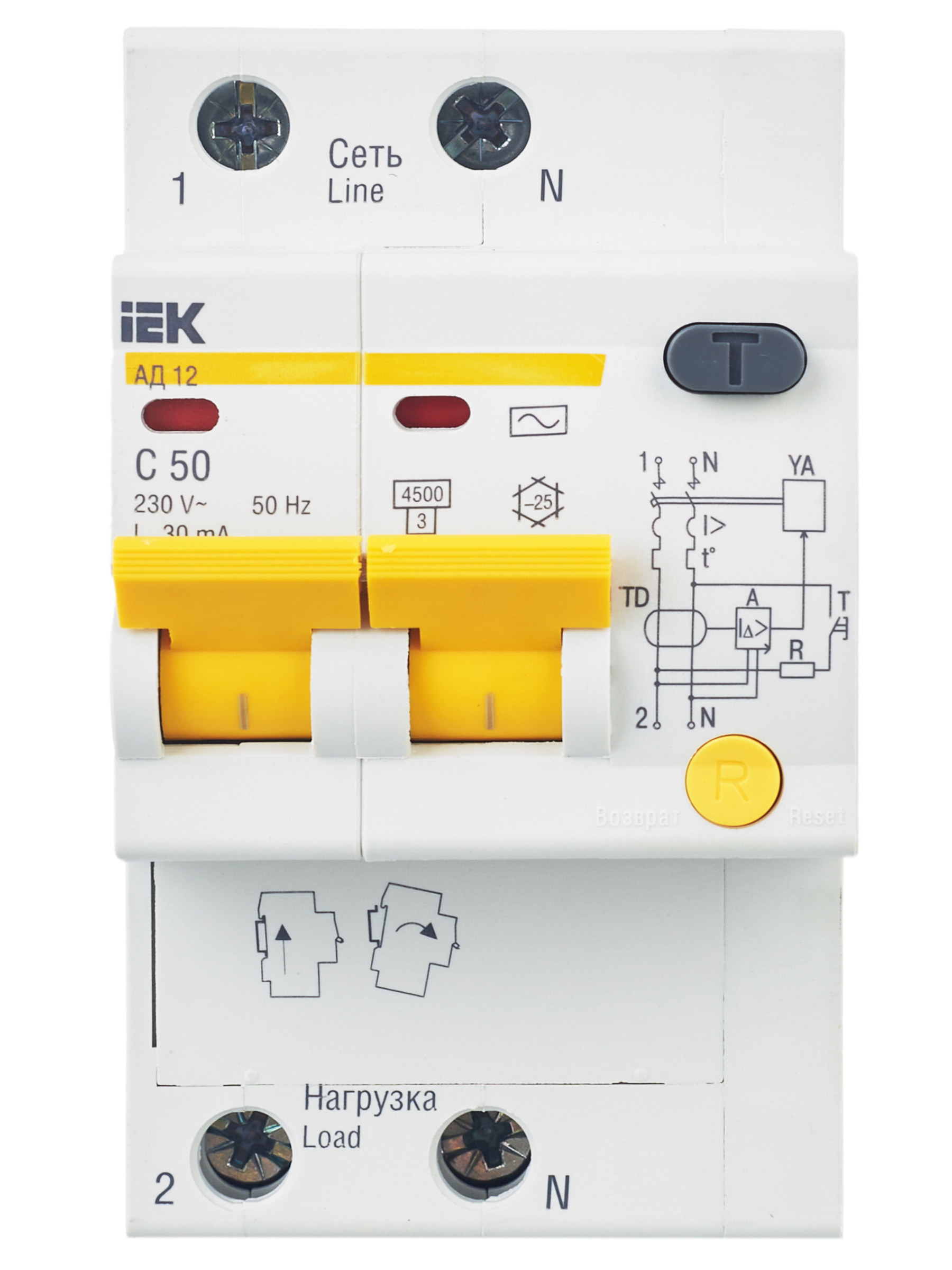 KARAT Дифференциальный автомат АД12 2P 50А 30мА тип AC IEK