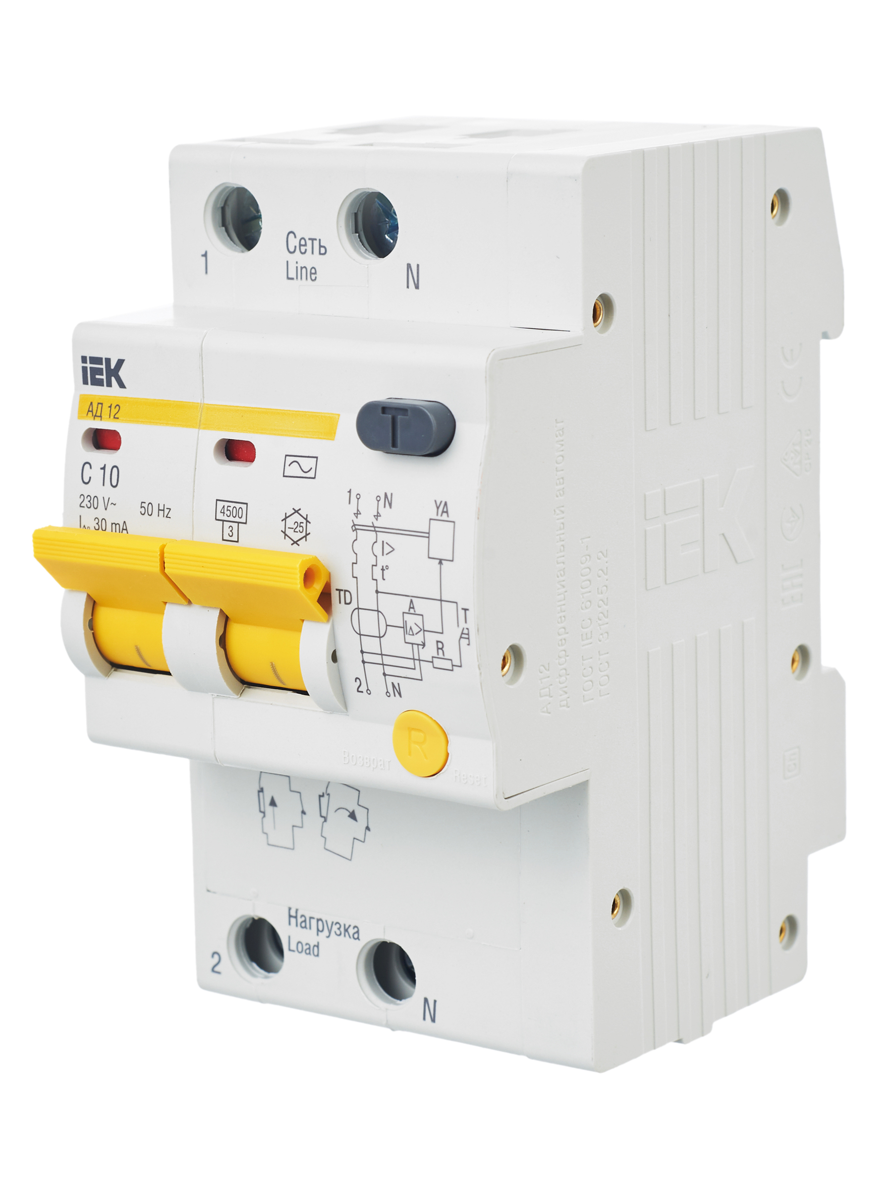 KARAT Дифференциальный автомат АД12 2P 10А 30мА тип AC IEK